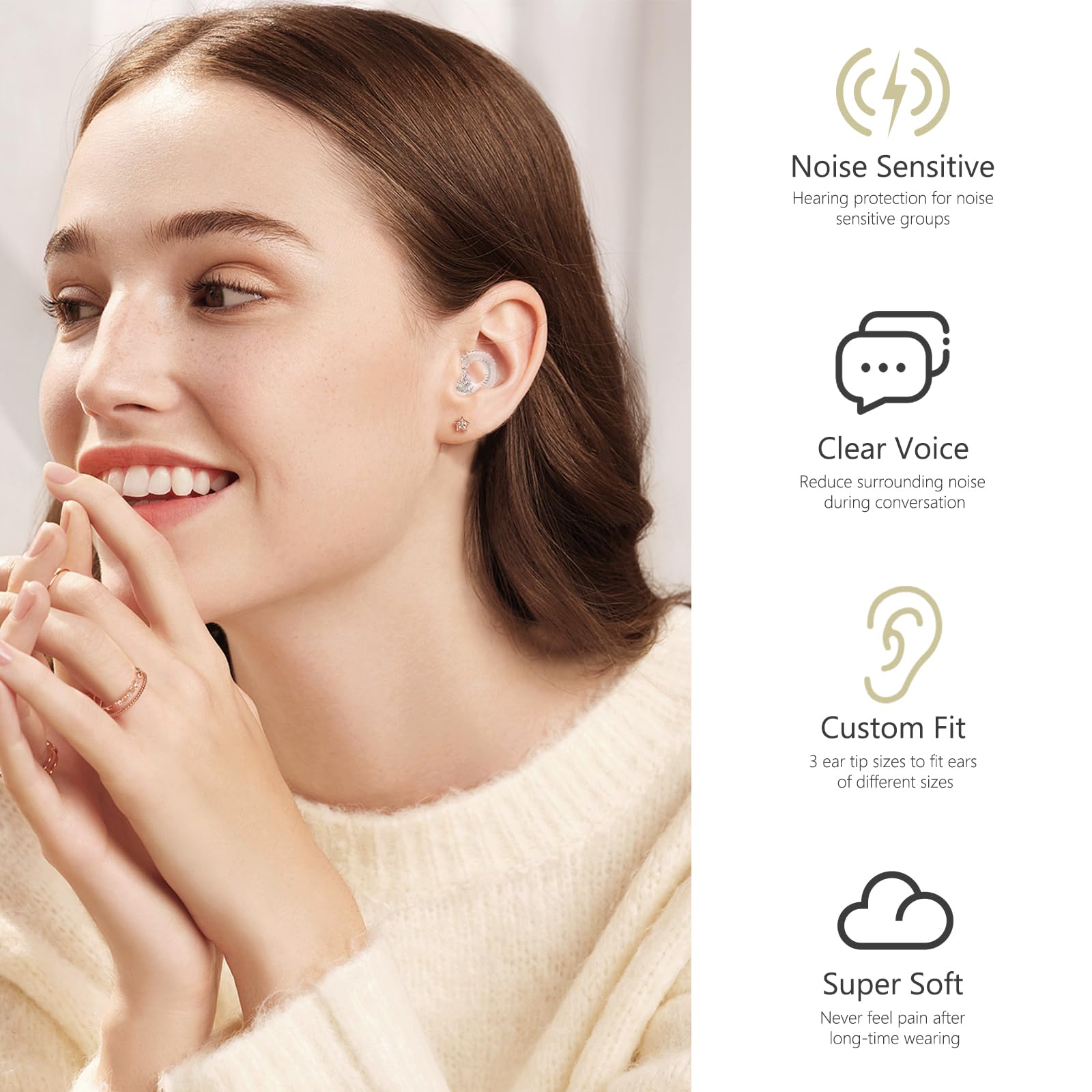 Yawsoy Reusable Ear Plugs, Low-/Mid-Level Noise Reduction Earplugs with Clear Speech for Conversation, Work, Social Gatherings &