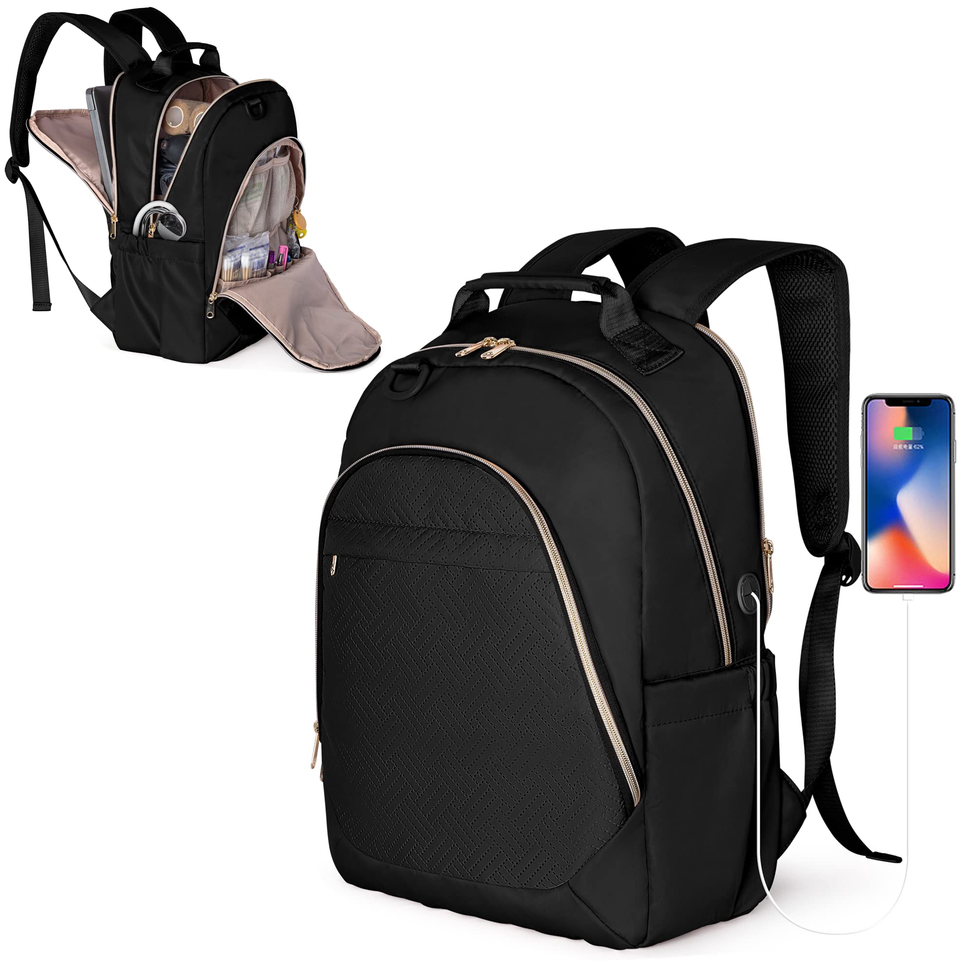 Fasrom Nurse Bag Backpack for Work Women with USB Charging Hole, Home Health Clinical Bag with Laptop Compartment for Staff Nurs