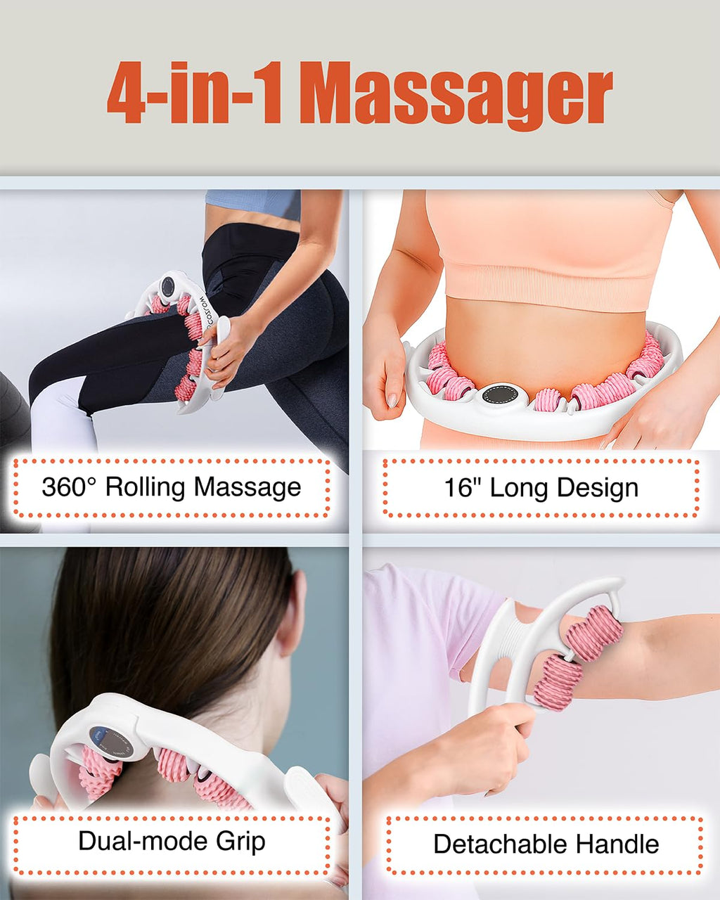 Cellulite Massage Roller - Anti-Cellulite Massager with Detachable Roller Handles for Thighs, Legs & Buttocks - Fascia Massage T