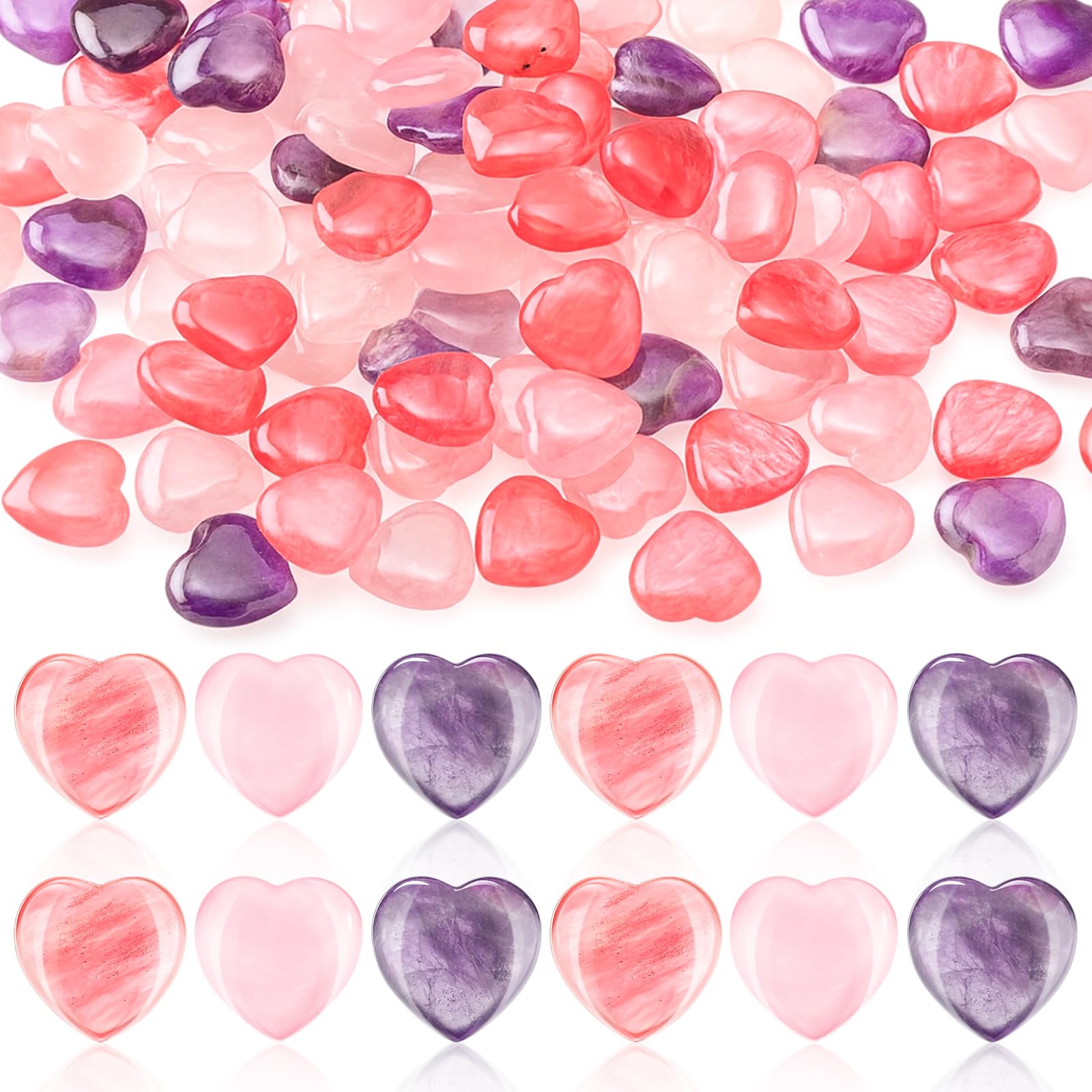 Soulchen 100 Pcs Valentine 's Day Heart Healing Stone Bulk Inspirational Worry Love 0.8 Inch Quartz Heart Inspirational Stones G