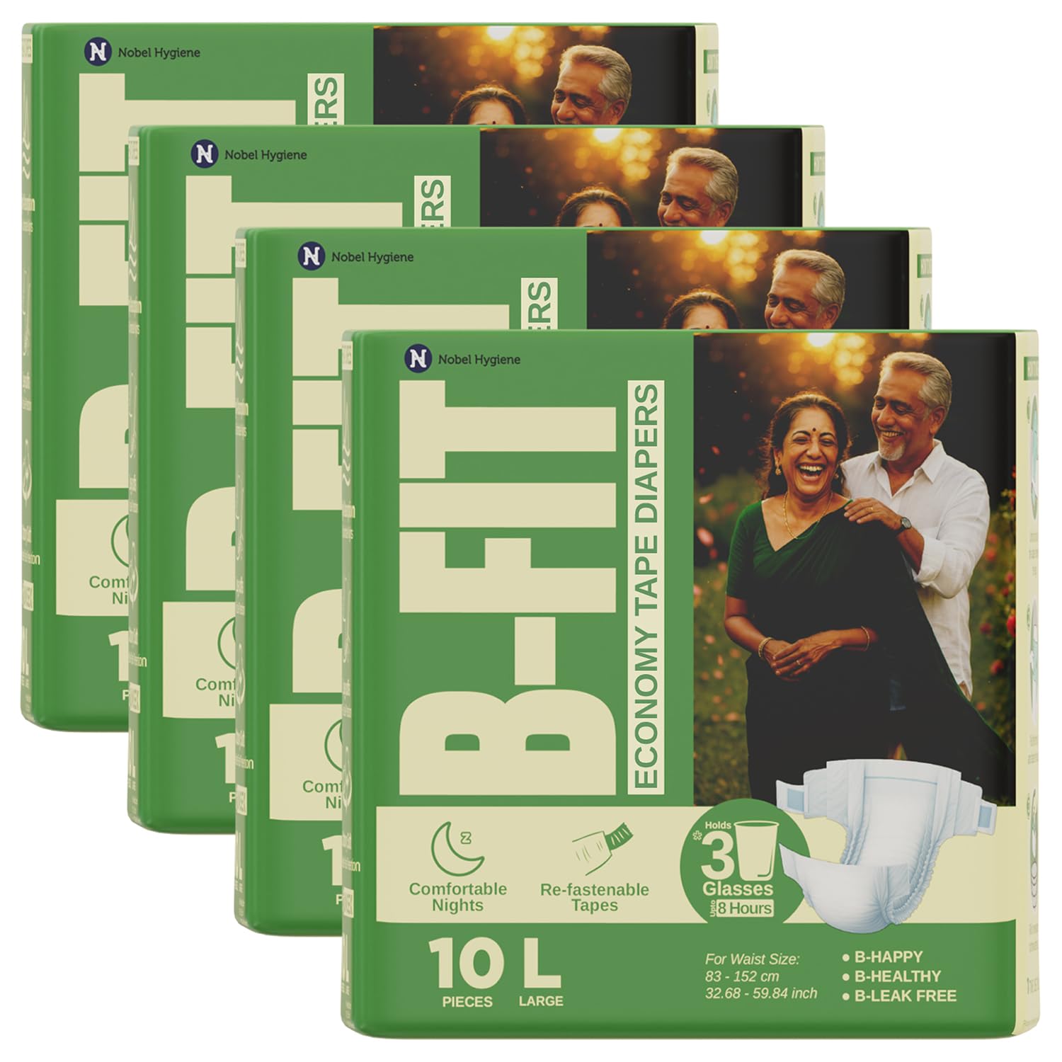 BFit Economy Adult Diaper L Size Tape Style | 40 (Large) | Waist 32.6859.84 Inch | Refastenable Tapes, Cottony Comfort, Gel Co