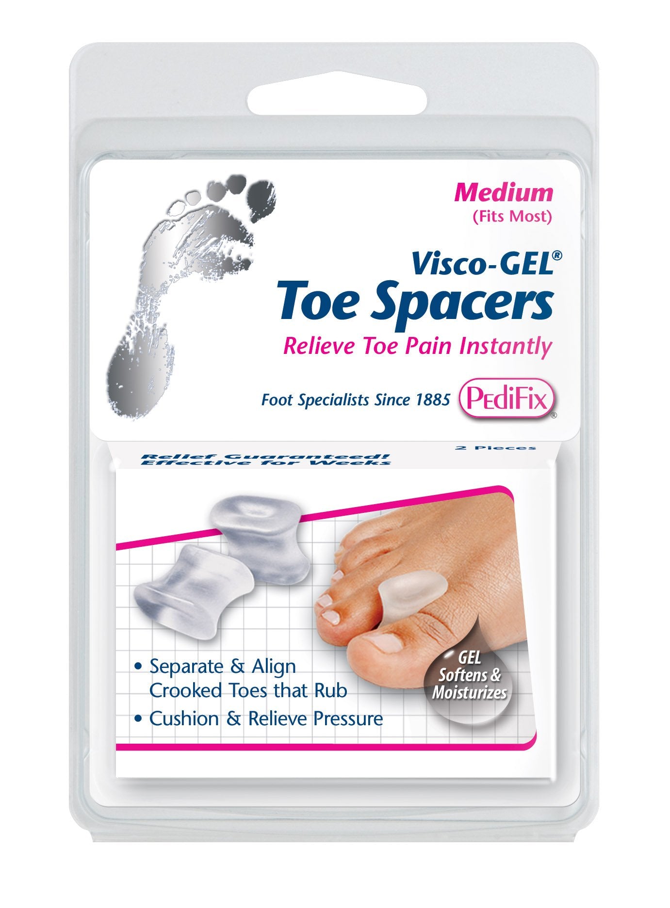 PediFix Visco-Gel Toe Spacers - Straighten Crooked Toes, Overlapping Toes, Hammer Toes, Bunions - Size Medium