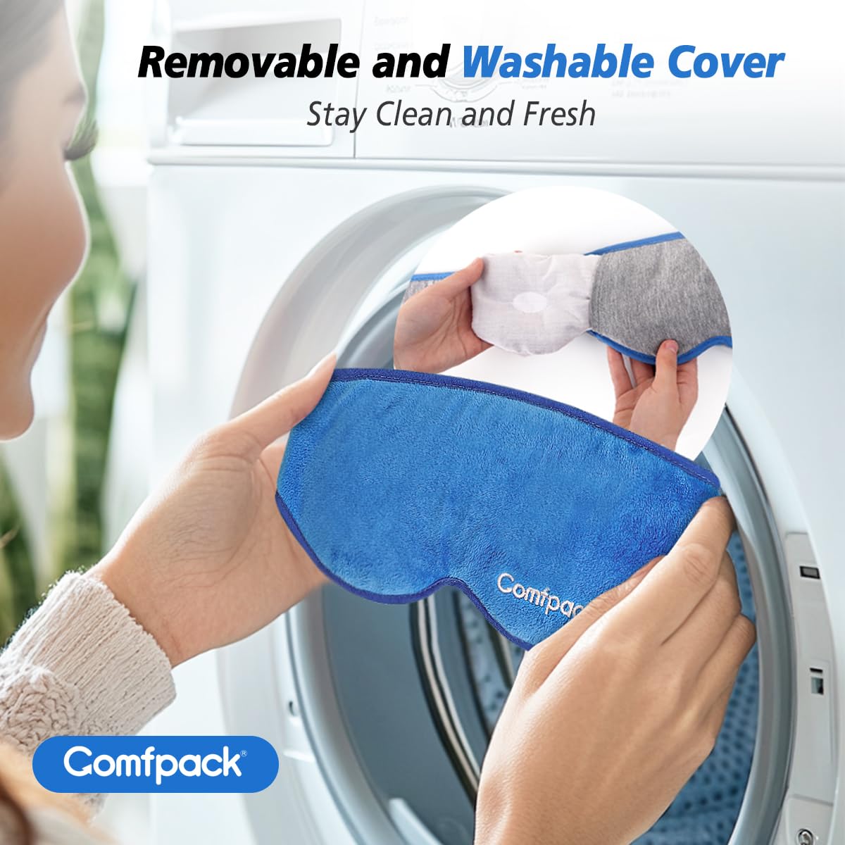 Comfpack Microwave Heated Eye Mask for Dry Eyes, Moist Eye Warm Compress for Dry Eye Therapy Mask with Washable Cover, Cordless