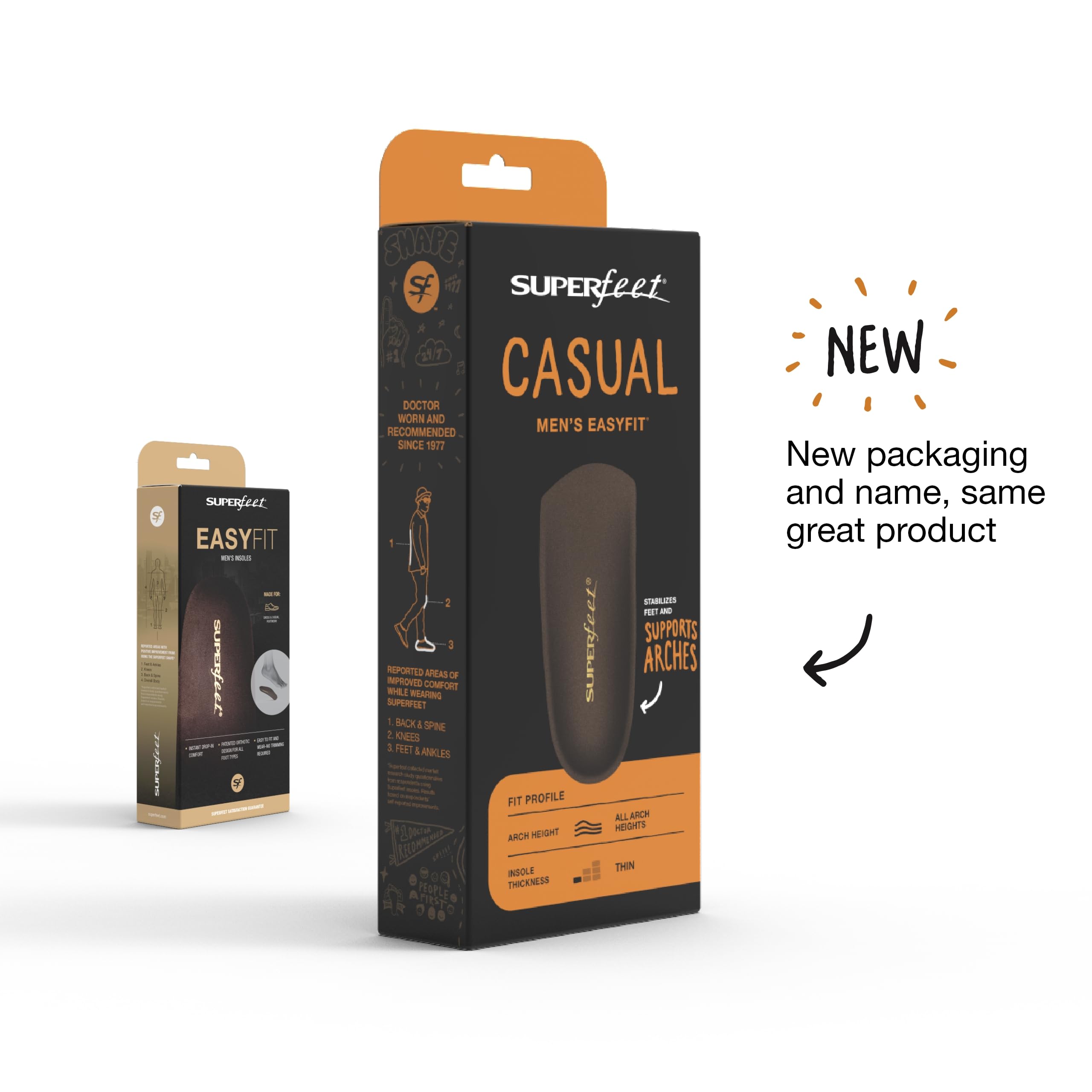 Superfeet Casual Mens Easyfit Insoles - Comfort Shoe Inserts for Men - Anti-Fatigue Orthotic Insoles for Dress Shoes - Professi