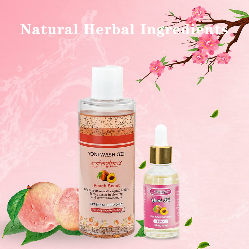 forvirness Natural Feminine Wash Yoni Oil Set, Vaginal Wash with Cleaning Factor, Yoni Wash for Women pH Balance,1 fl.oz Peach F