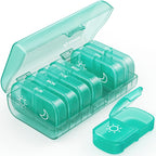AUVON XL Weekly Pill Organizer 2 Times a Day, Pill Box 7 Day with One-Side Large Openings for Easy to Use, Cyan AM PM Pill Case 