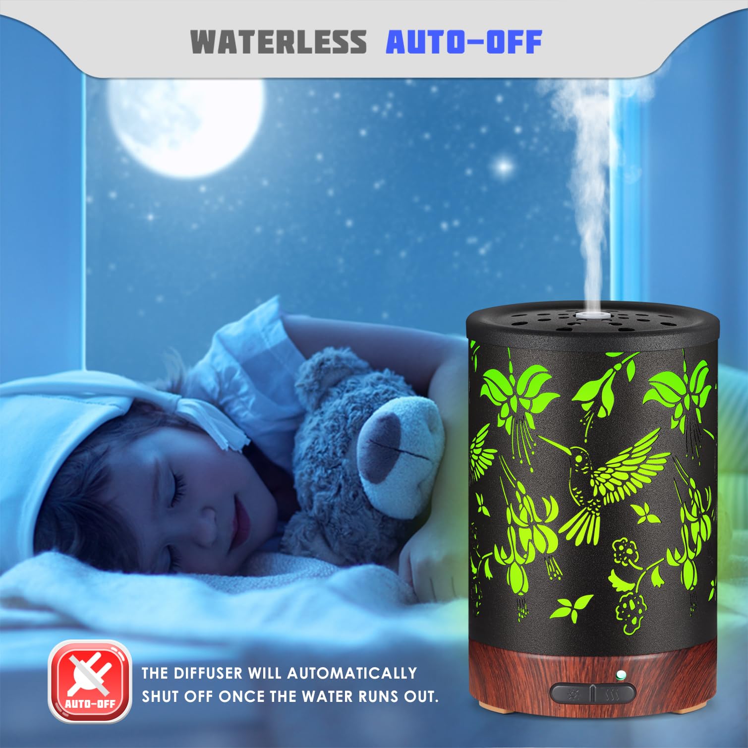 Metal Essential Oils Diffuser 150ML Christmas Aromatherapy Diffuser Cool Mist Humidifier with 7 Colors Lights Waterless Auto Off