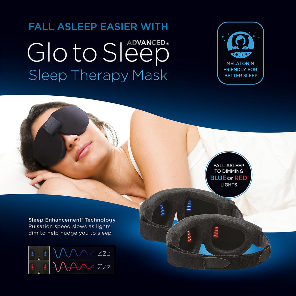 Advanced Glo to Sleep Eye Mask, Nighttime Adult Sleep Aid for Men & Women, Deep REM Sleep, Relaxation, Red & Blue Lighting, Pate