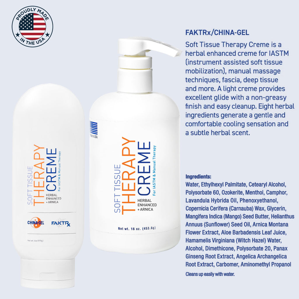 China-Gel Soft Tissue Therapy Creme - Professional Massage Cream with Arnica, Topical Massage Lotion for IASTM, Manual Massage,