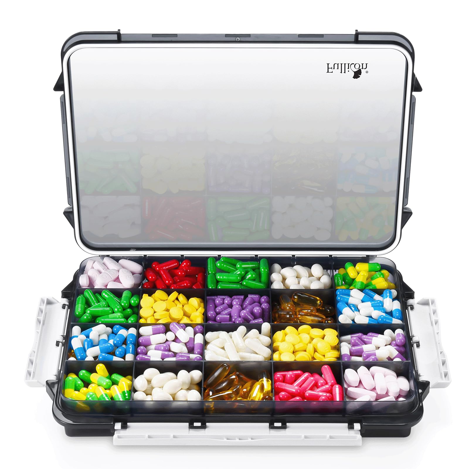 Fullicon Extra Large Pill Organizer with Moisture Proof Design, Travel Jumbo Pill Box with 20 Compartment, Supplement Organizer 