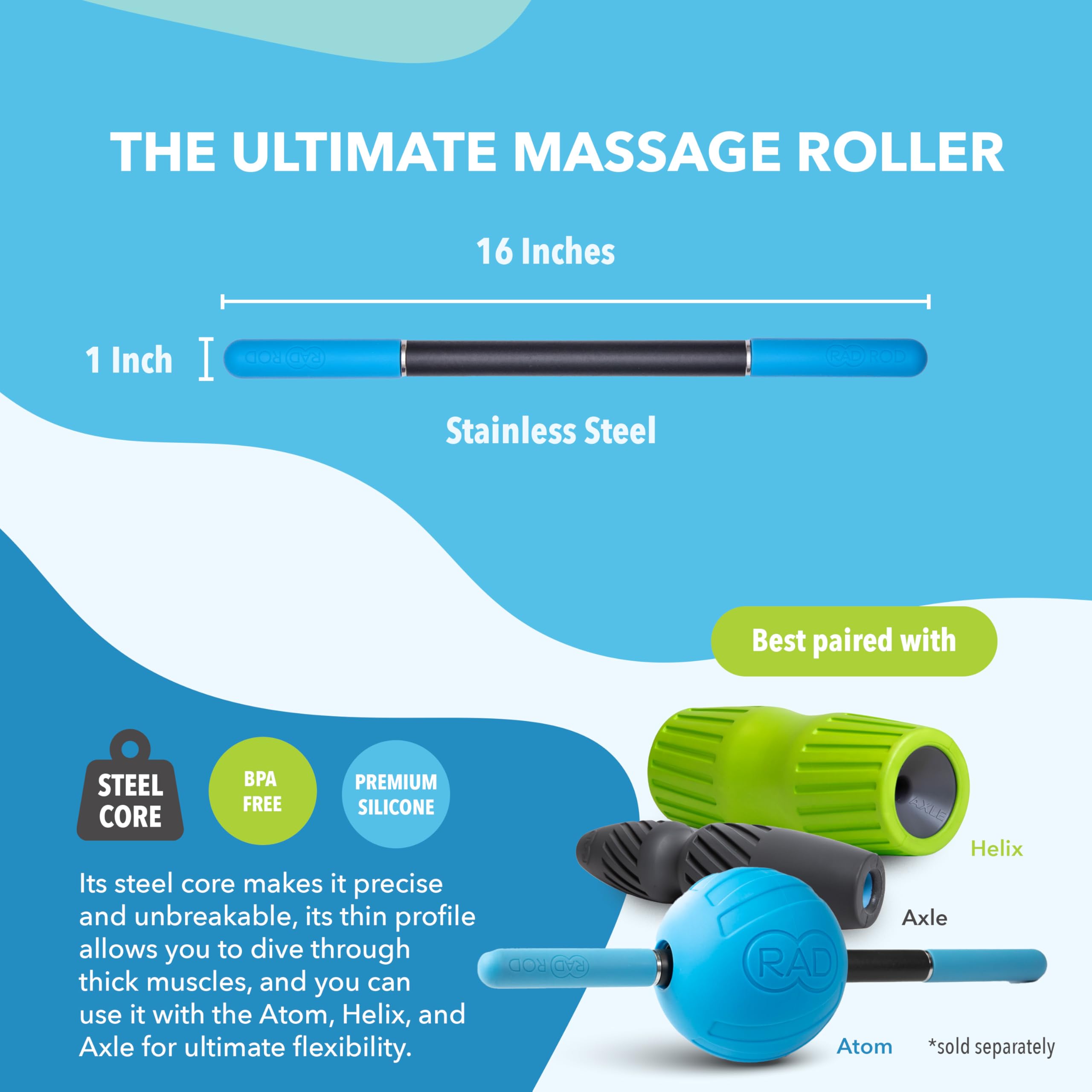 RAD Rod Mini Massage Roller Stick - Myofascial Release Roller for Legs, Shoulders, Neck, Back, Arm - Muscle Roller for Athletes