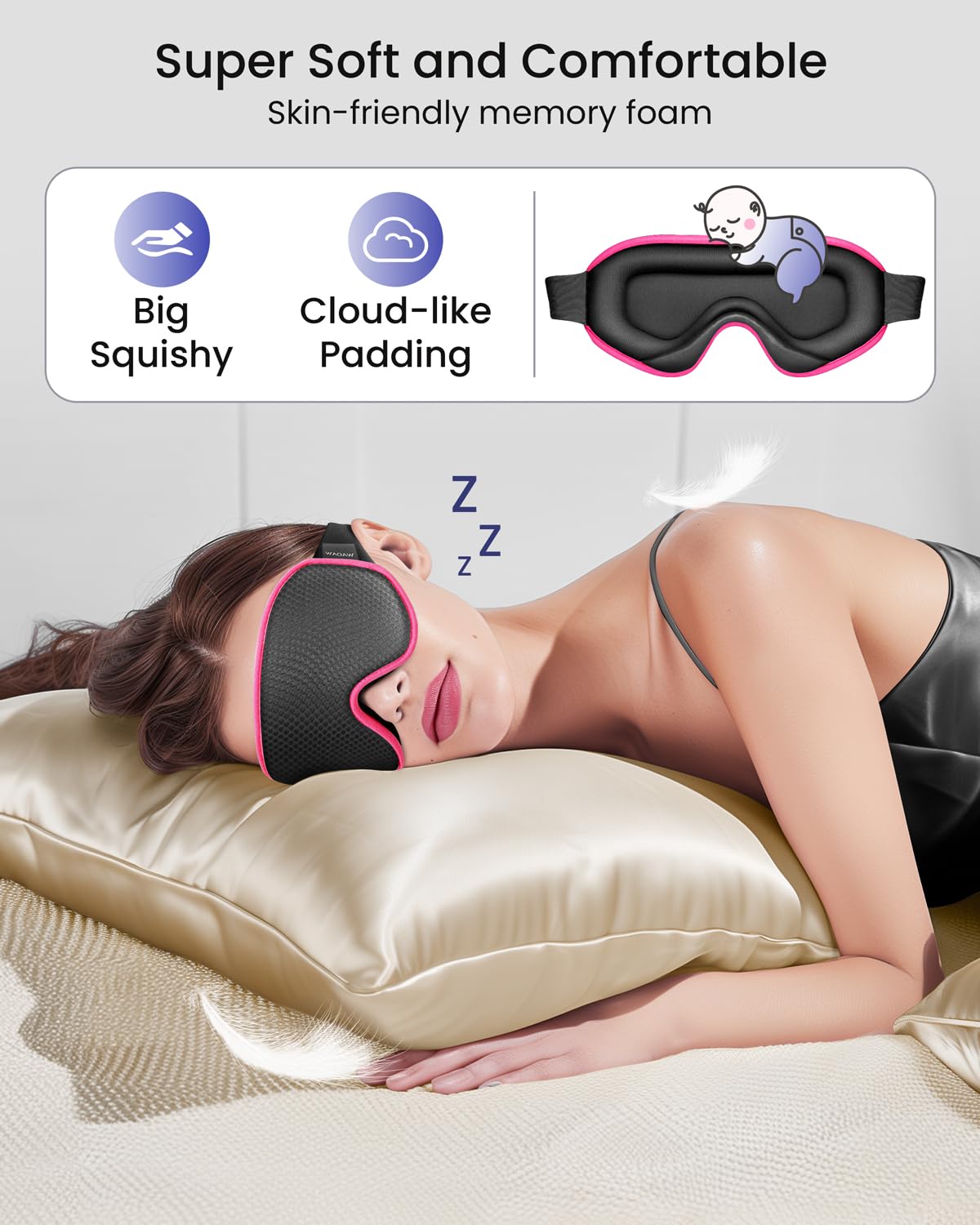 WAOAW Sleep Mask for Men Women: Blackout Eye Masks for Sleep - 3D Breathable Soft Comfortable Eye Mask for Travel - Adjustable L