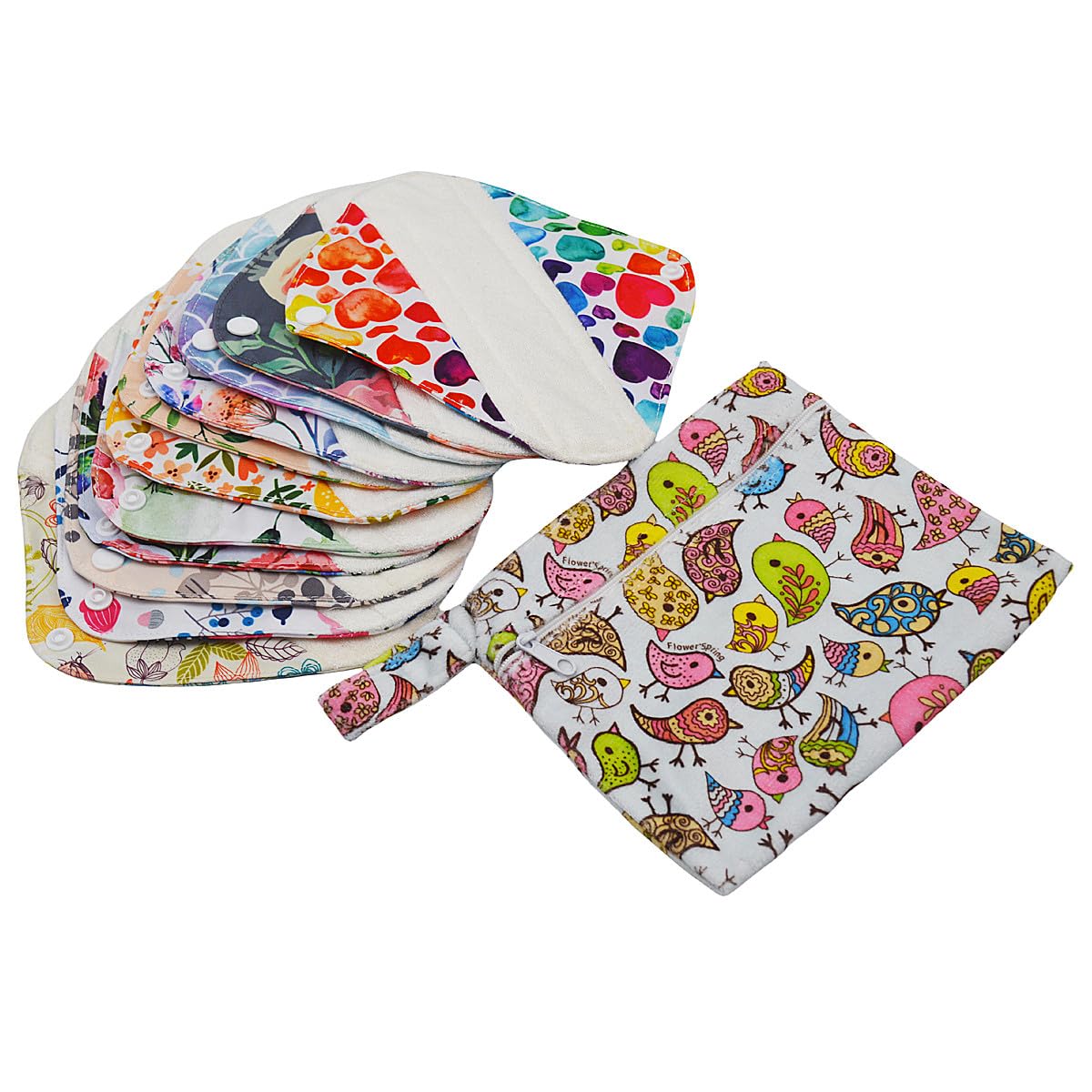 ReUseLife 12 Pieces Cloth Menstrual Pads,Reusable Sanitary Pads,Size 8 inch Panty Liner,Unscented