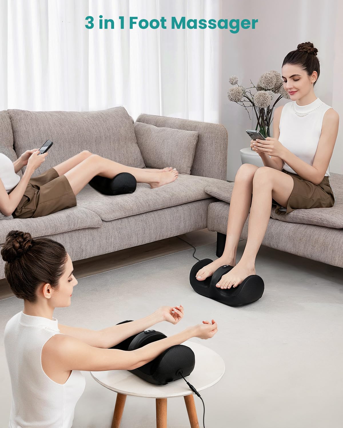 Nekteck Shiatsu Foot Massager with Heat, Foot and Calf Massager with Massage Roller, Lightweight and Compact, Suitable for Offic