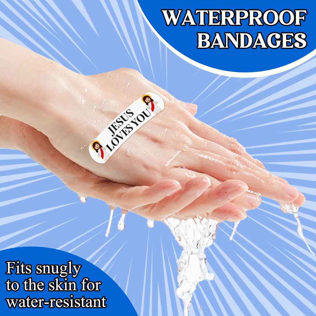 60pcs Jesus Bandages, 2.83x0.75in Jesus Loves You Waterproof PE Adhesive Bandage for Minor Wound Care, Comfortable Hypoallergeni