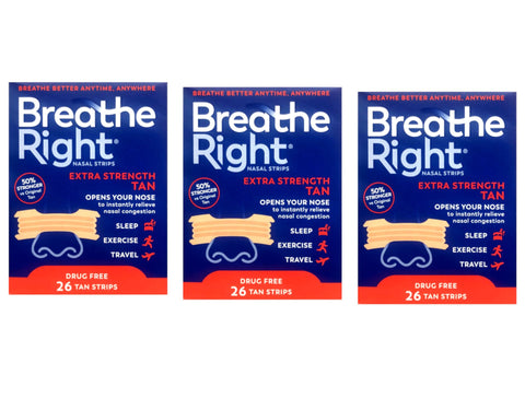Breathe Right Nasal Strips to Stop Snoring, Drug-Free, Extra Tan, 78 Count (26 Each, Pack of 3)