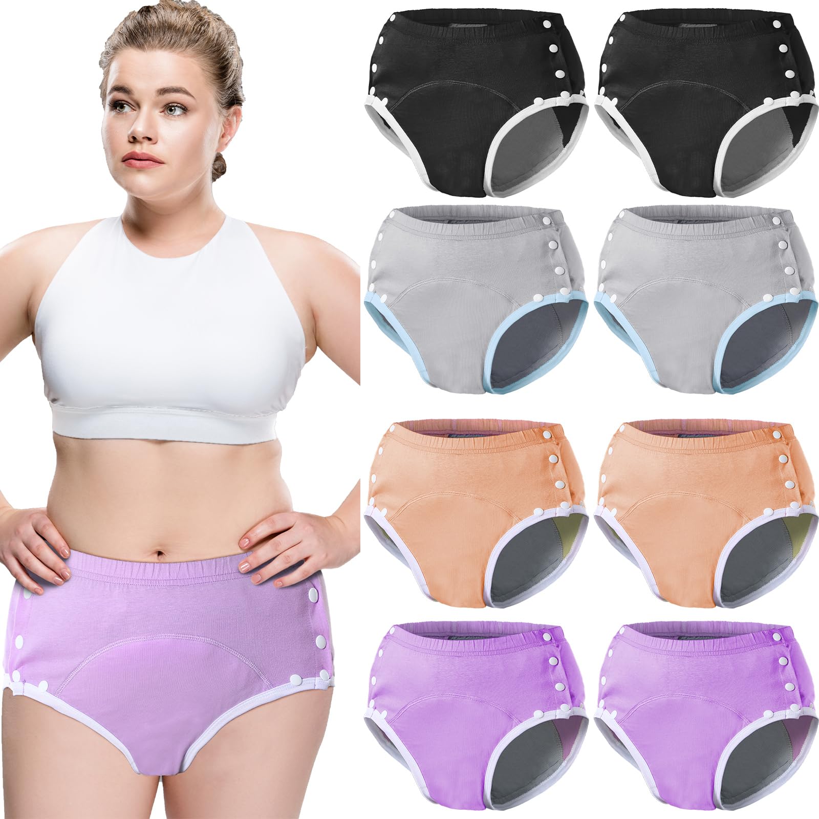 Timgle 8 Pcs Reusable Adult Diapers for Women Incontinence Adults Leak Proof Cotton Cloth Underwear Washable Absorbency Underpan