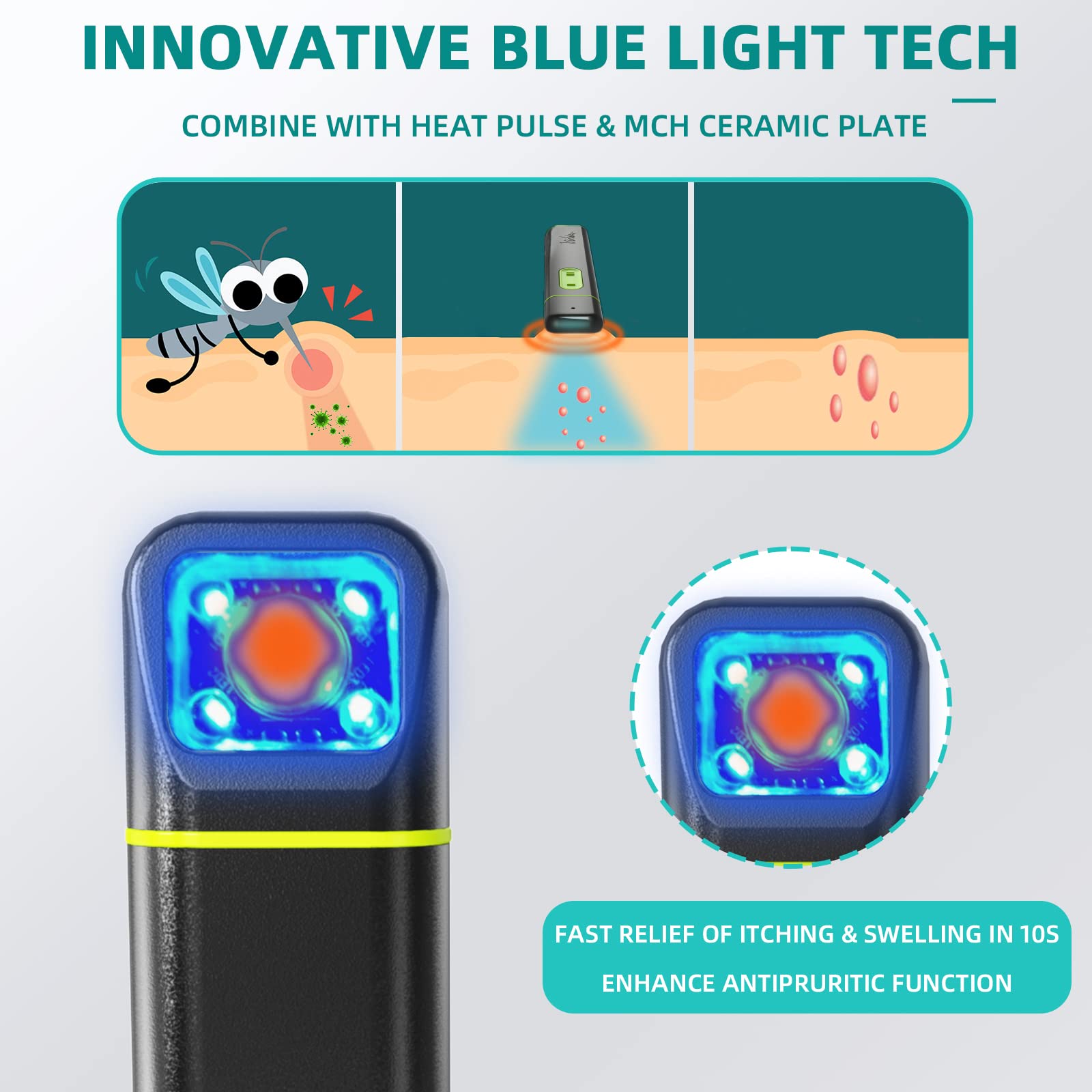 Vibis Insect Bite and Sting Relief, Rechargeable Bug Bite Itch Relief Thing for Mosquito Bites, Chemical-Free Insect Bite Healer