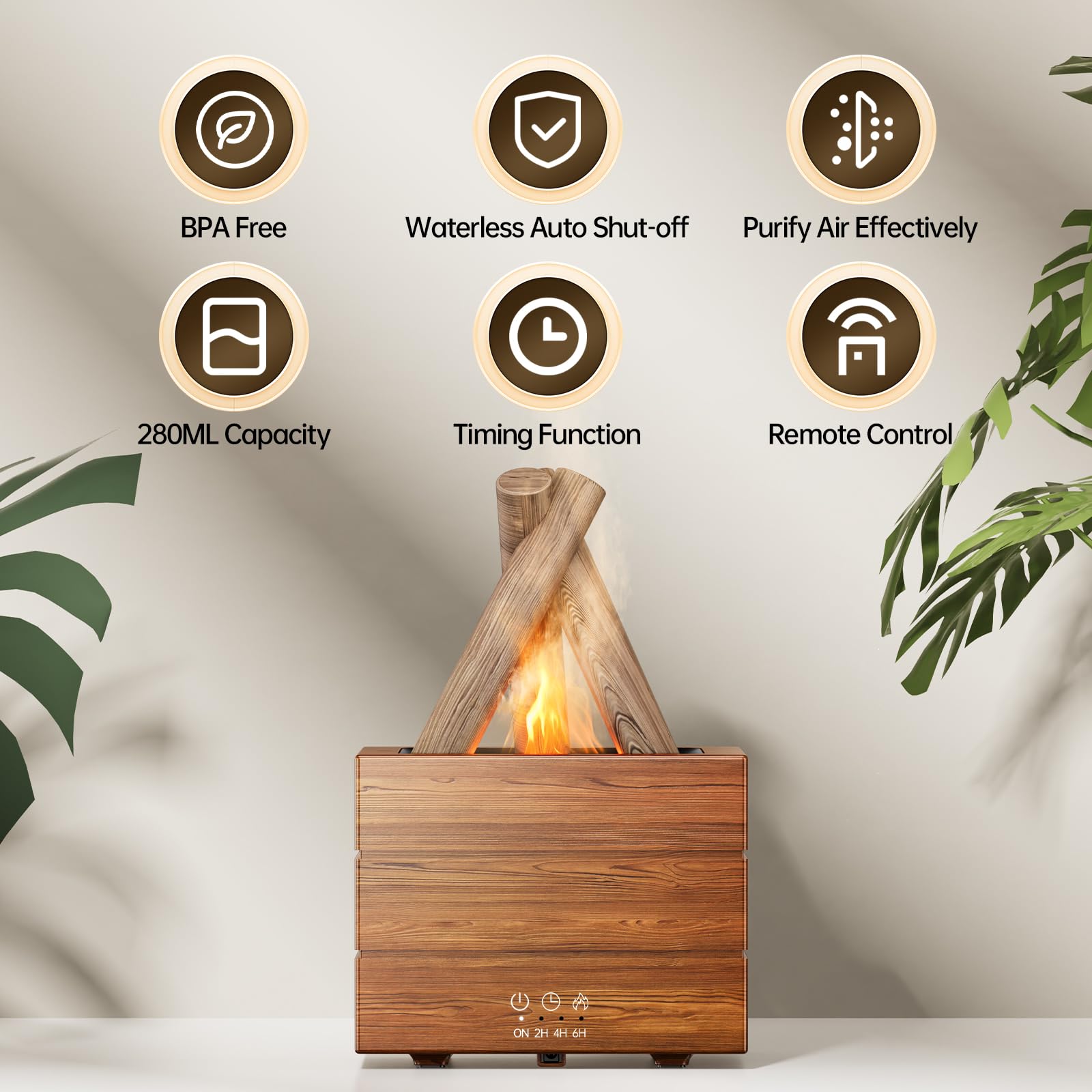 Bonfire Essential Oil Diffuser Flame Aromatherapy Diffuser Machine 280ML Fire Mist Humidifiers 8 Color LED Lights Campfire Diffu