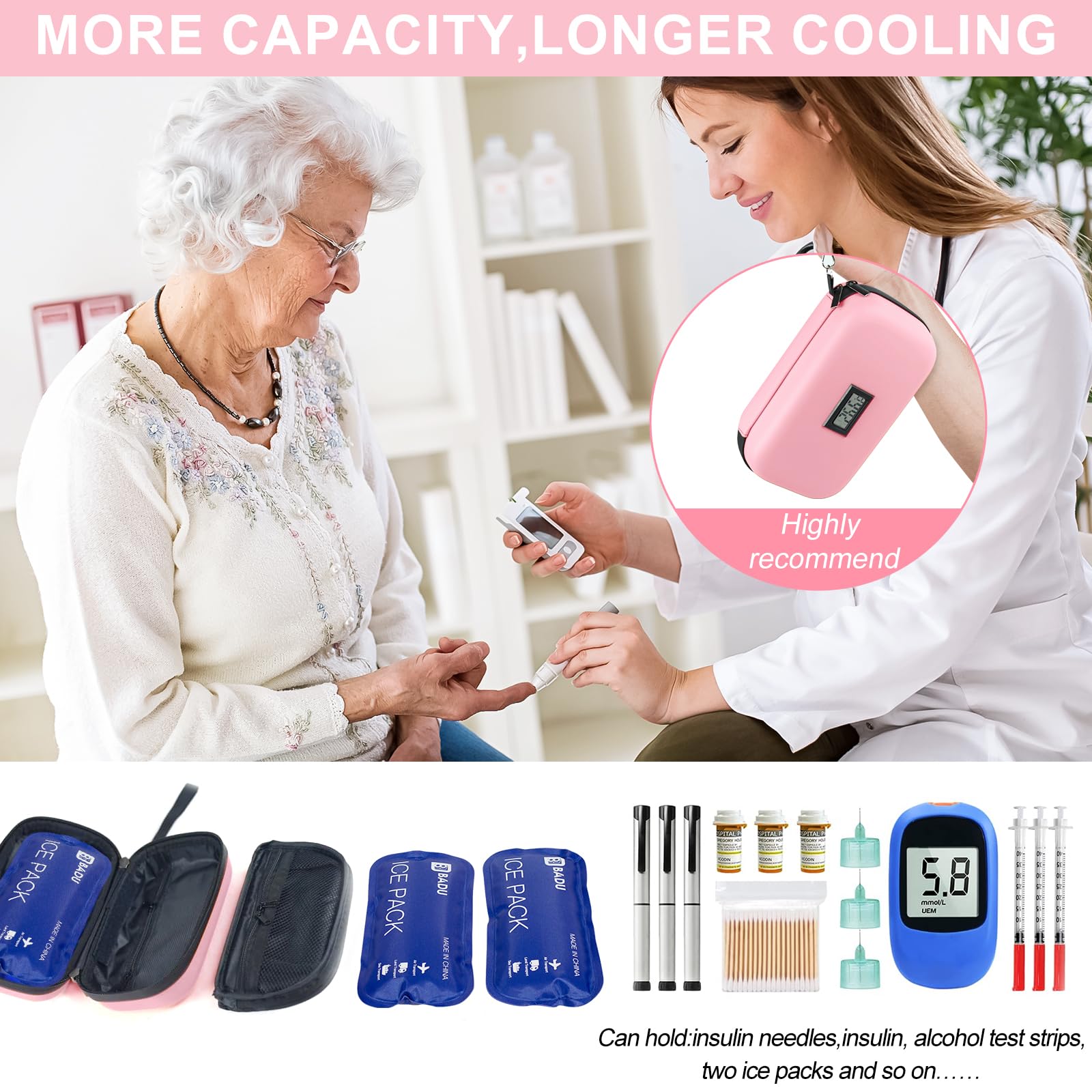 Gosemai TSA Approved Insulin Cooler Travel Case, Medication Cooler for Travel with Thermometer Temperature Display Diabetic Medi