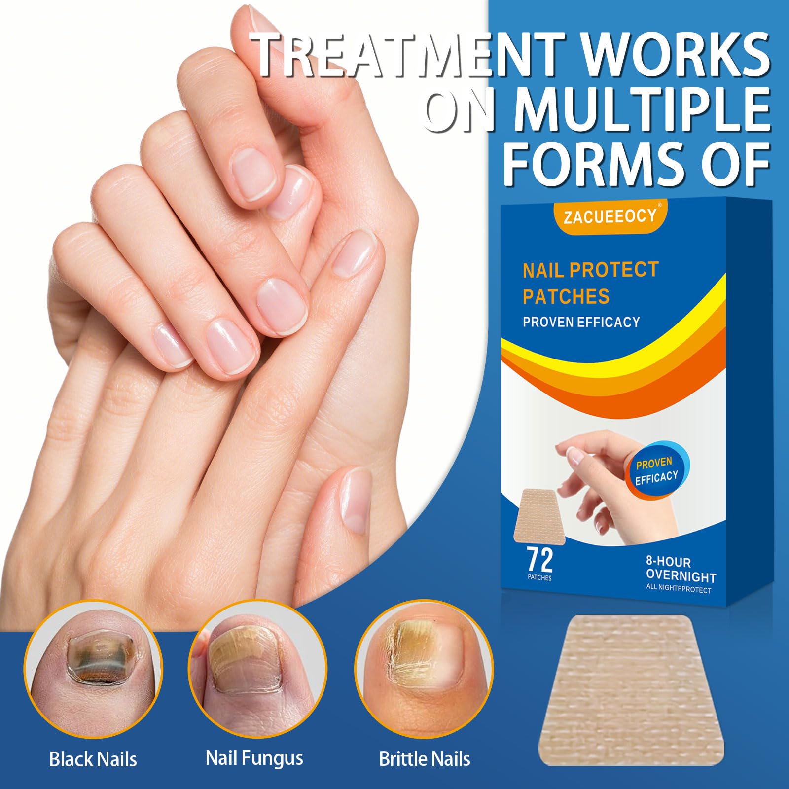 ZACUEEOCY 72PCS Nail Treatment Patches for Toenail and Fingernails, Nail Repair Patches Extra Strength 8-Hours Overnight Care an