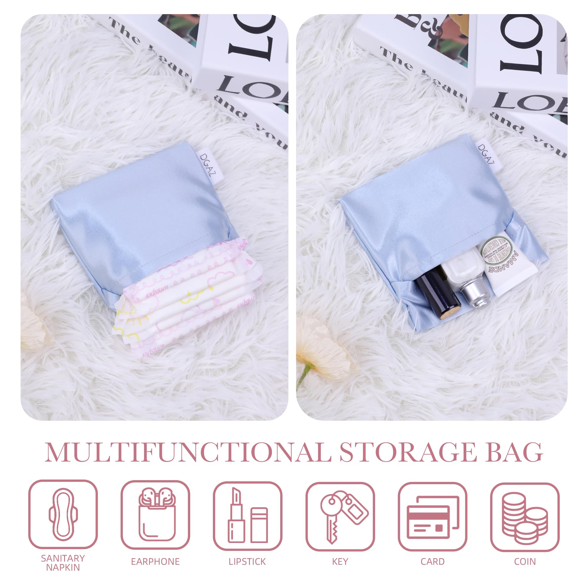 DGAZ Silk Sanitary Napkin Storage Bag, Period Bag for Teen Aged Girls, Portable Period Bag for Panty Liners/Menstrual Cup/Small