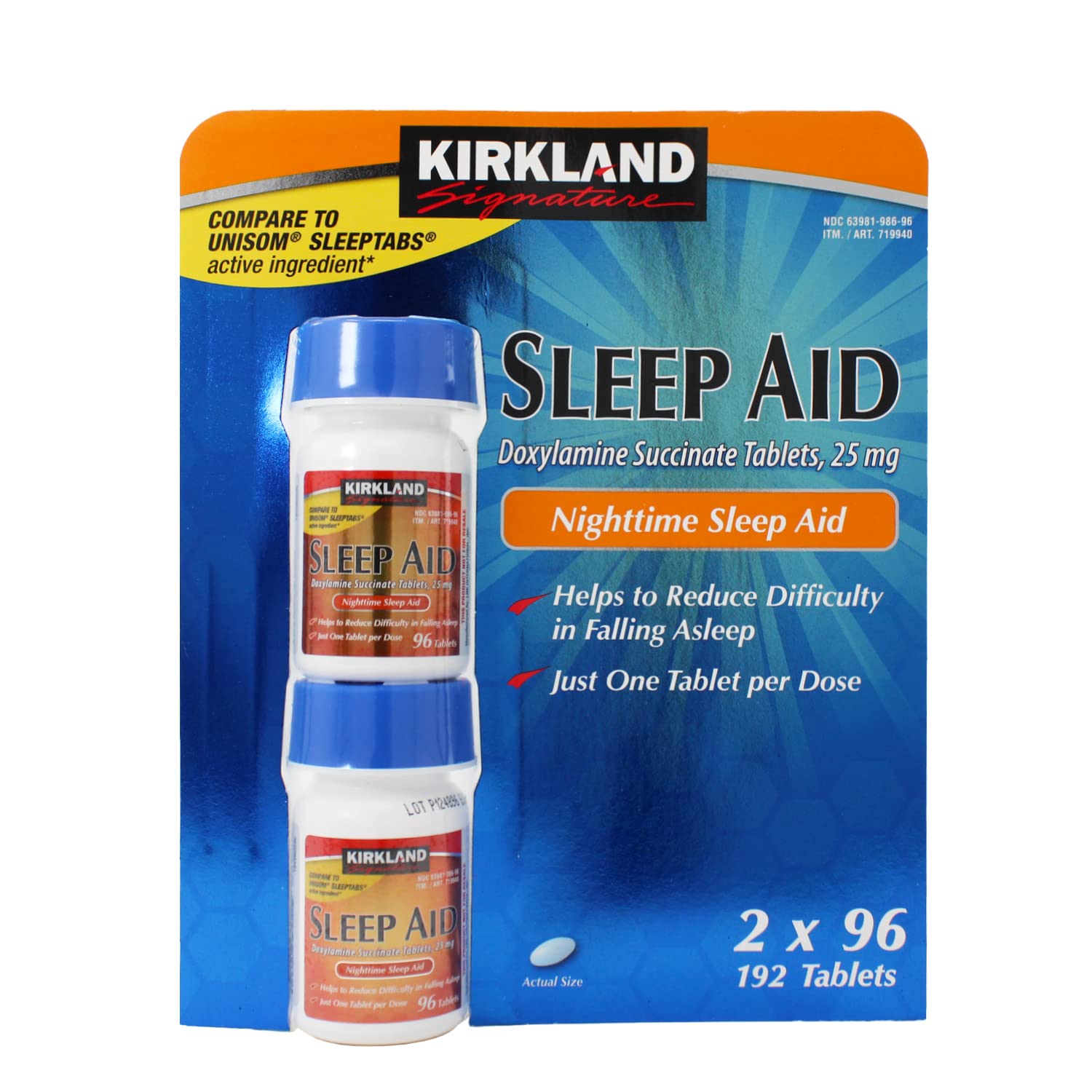 Kirkland Signature Sleep Aid Doxylamine Succinate 25 Mg, 192-Count (Pack of 3)