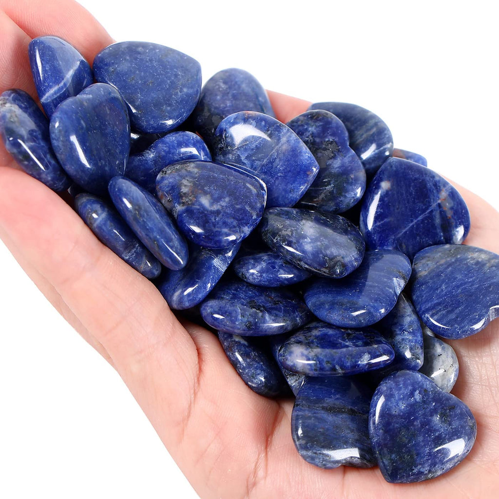 QINJIEJIE 20 PCS Sodalite Heart Crystals Natural Healing Crystal Polished Pocket Stones Mini Cute Palm Love Gemstones Set Bulk W
