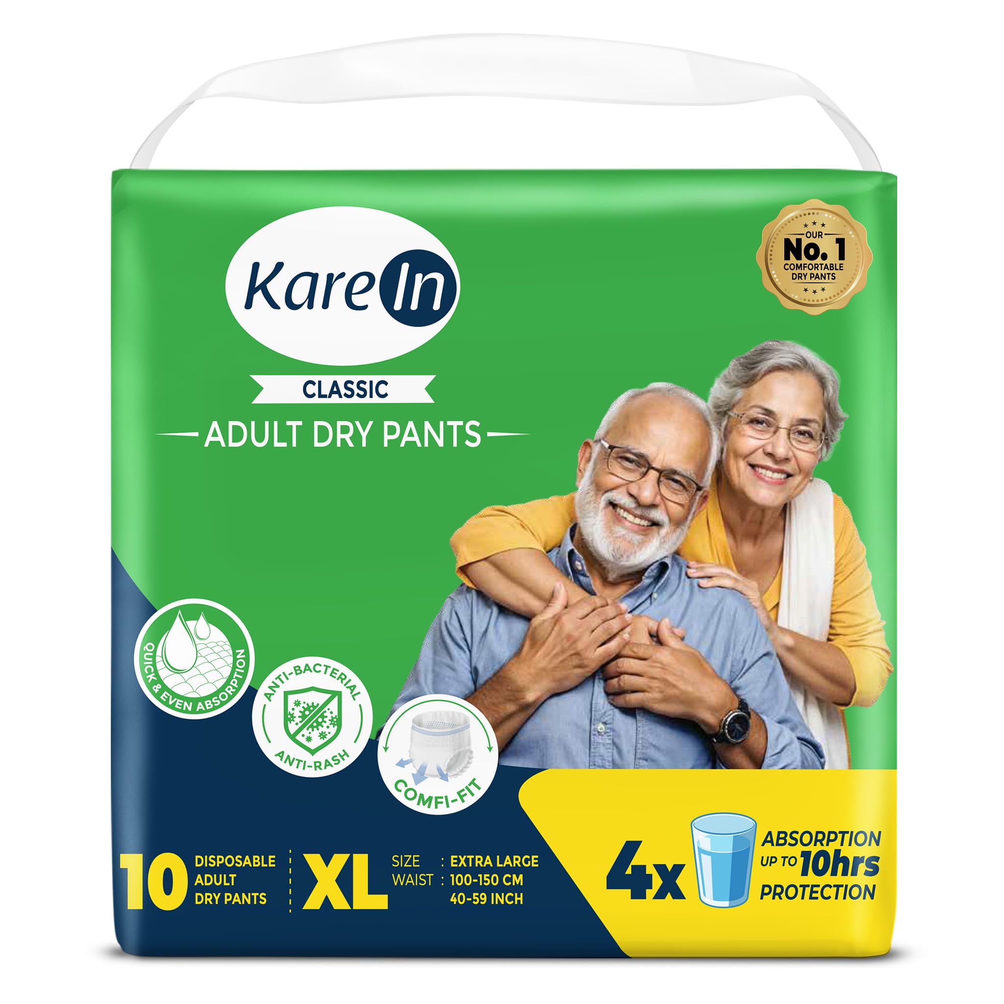 Karein Classic Adult Diaper Pant Xl Size, Extra Large, Waist (100150 Cm 4059), 10 Unit, Long Protection Hour, Unisex, Quick 