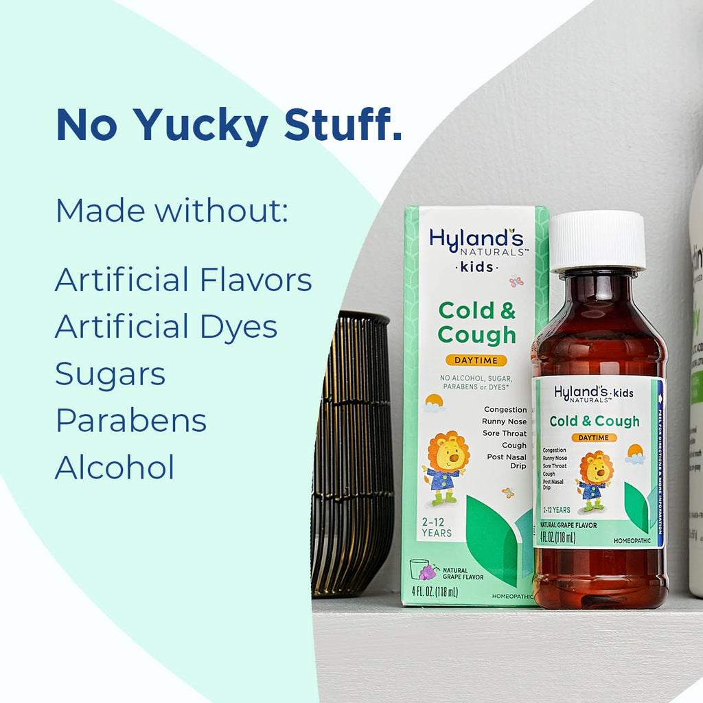 Hylands Naturals Kids Cold & Cough, Daytime Cough Syrup Medicine for Kids Ages 2+, Decongestant, Sore Throat & Allergy Relief,