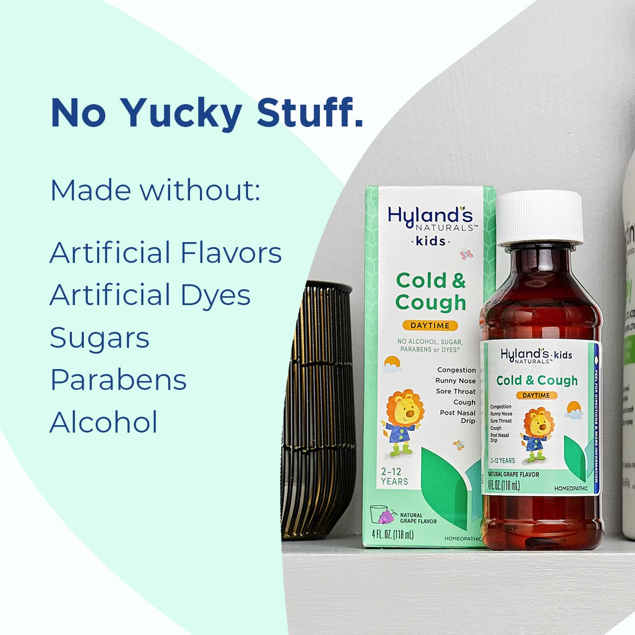 Hylands Naturals Kids Cold & Cough, Daytime Cough Syrup Medicine for Kids Ages 2+, Decongestant, Sore Throat & Allergy Relief,