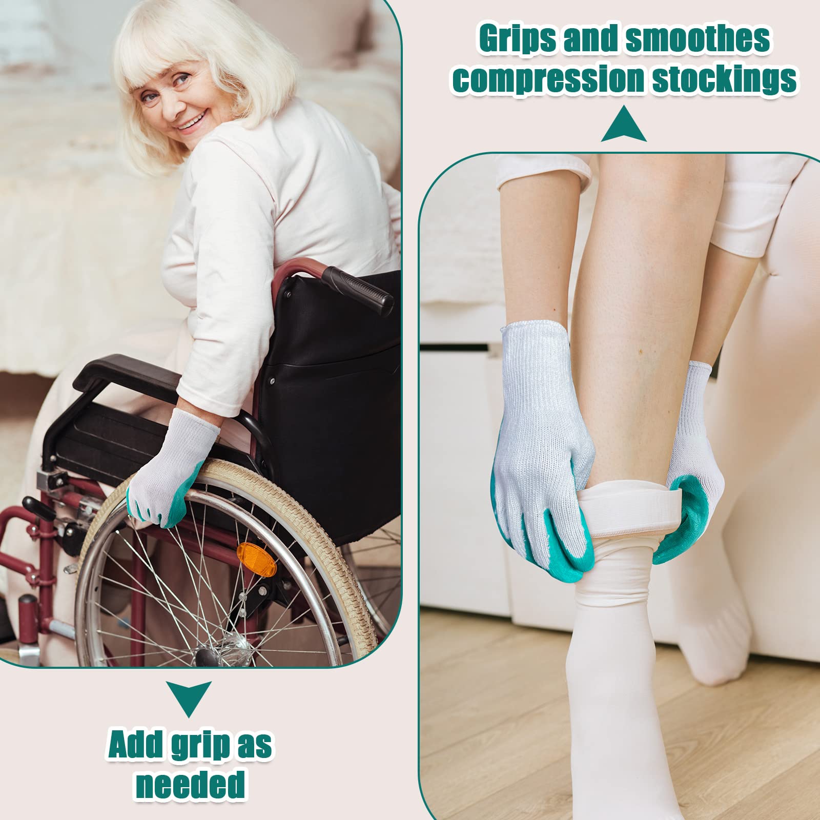 Sureio 3 Pairs Donning Gloves for Compression Stockings Gloves for Donning Gripping Compression Wear(Green, White)