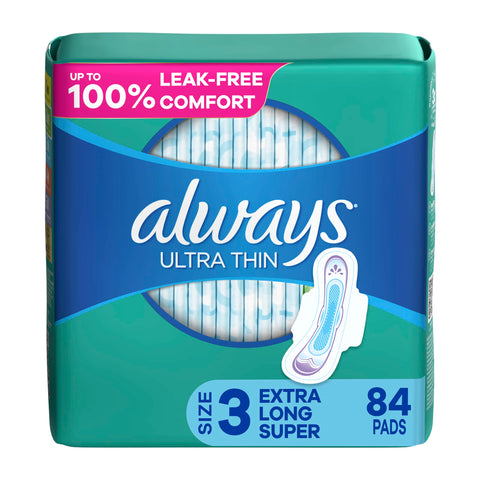 Always Ultra Thin Feminine Pads For Women, Size 3 Extra Heavy Long Absorbency, Multipack, With Wings, Unscented, 28 Count x 3 Pa