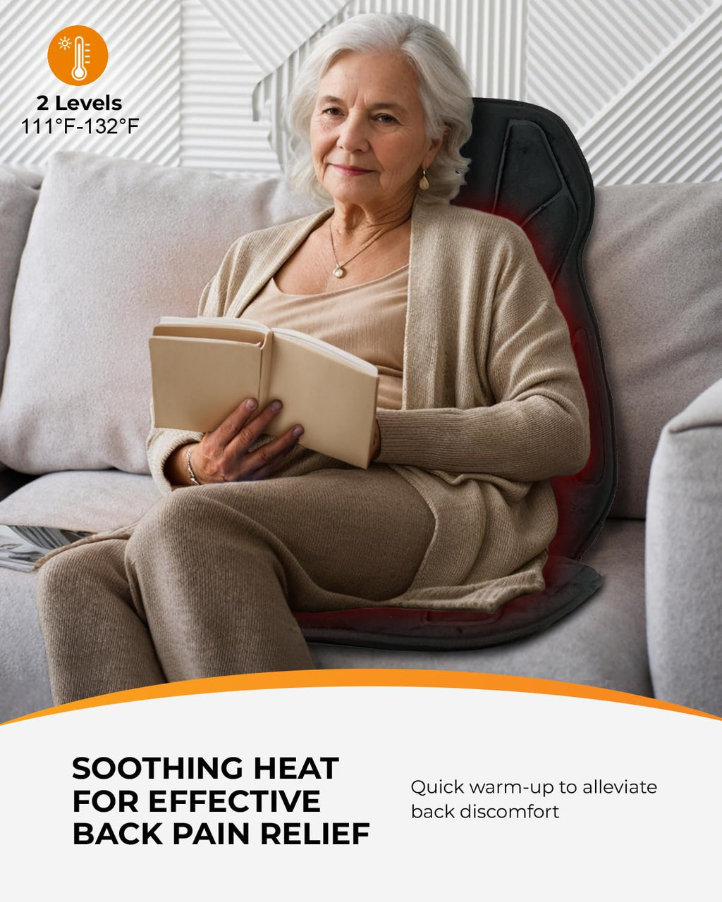 CooCoCo Back Massager with Heat, 8 Vibrating Motors Massage Chair Pad with 2 Heating Levels, Massage Seat Cushion with Auto Shut
