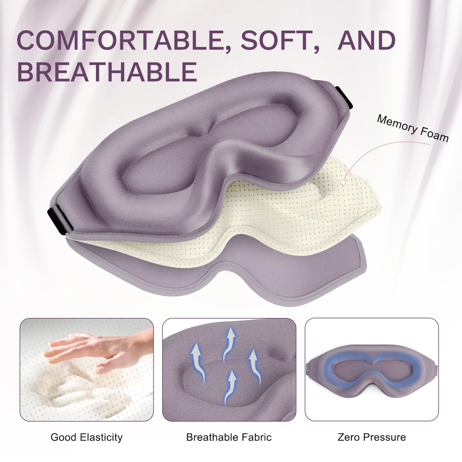 99% Fully Block Out Light Eye Sleep Mask, 3D Deep Contoured Eyes Cover Zero Pressure, Long Lash Extension Eyes Mask with Adjusta