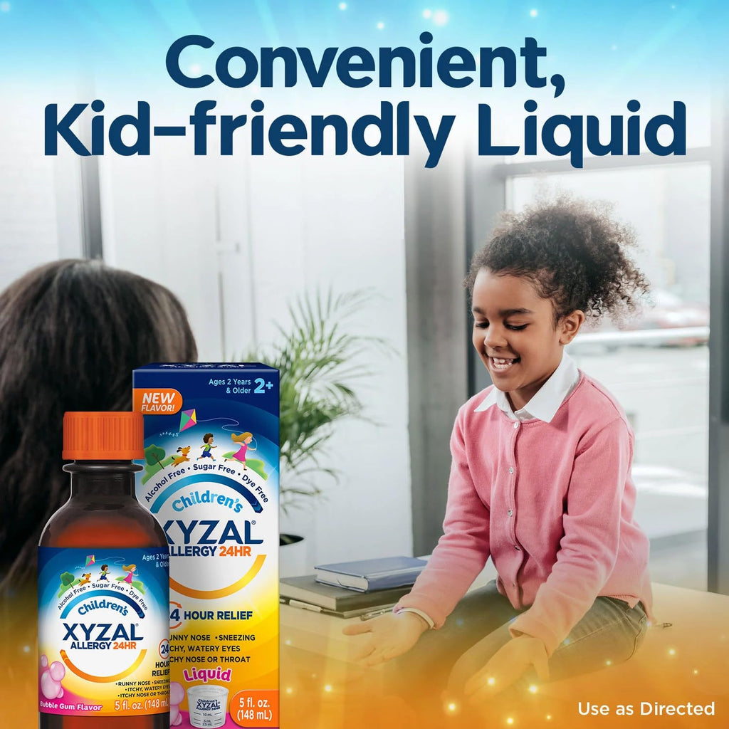 Xyzal Childrens Oral Solution, 5 fl. oz., 24-Hour Allergy Relief for Kids, Bubblegum (Pack of 2)