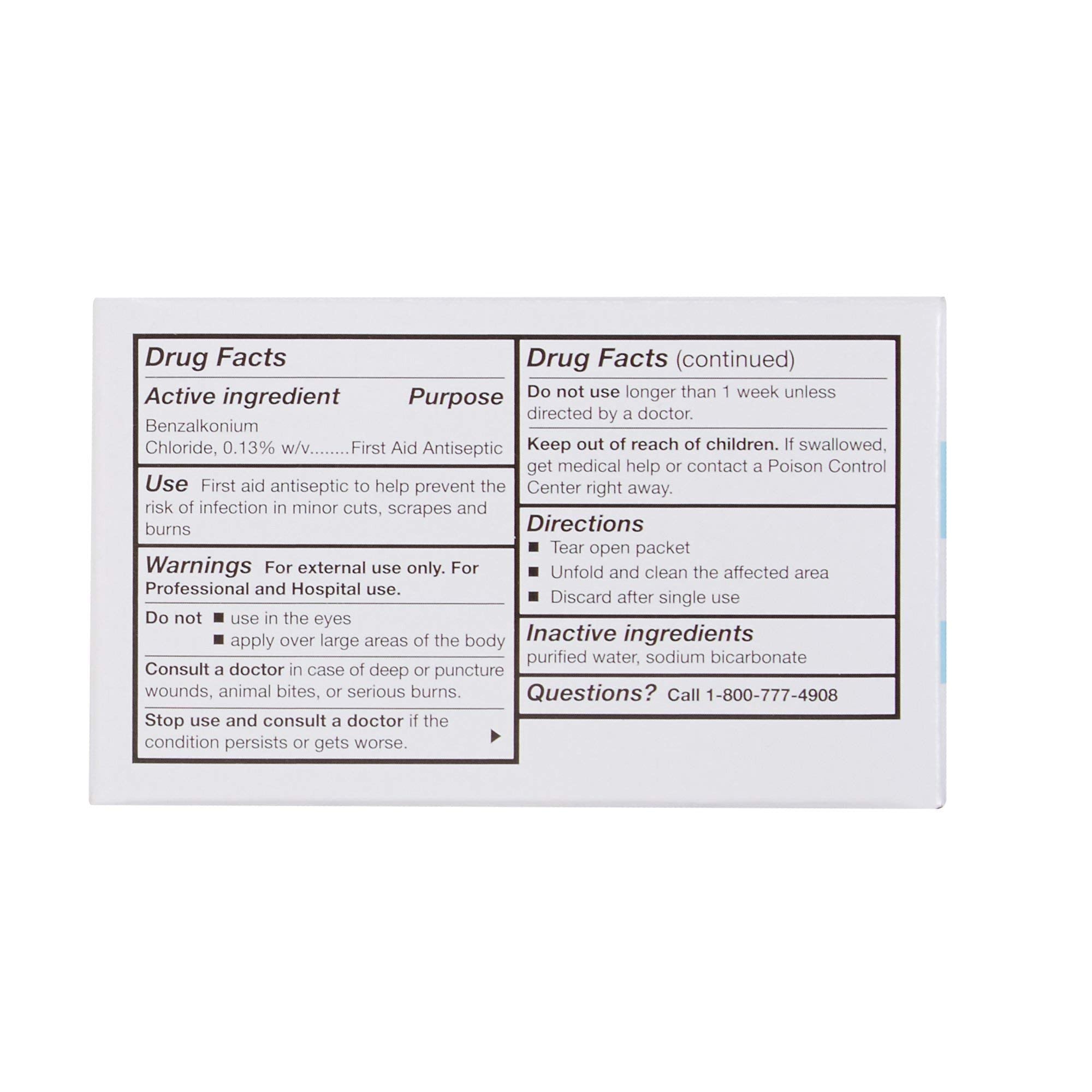 McKesson Benzalkonium Chloride Towelettes [Pack of 100] First Aid Antiseptic Wipes, Sterile Individual Wrapped