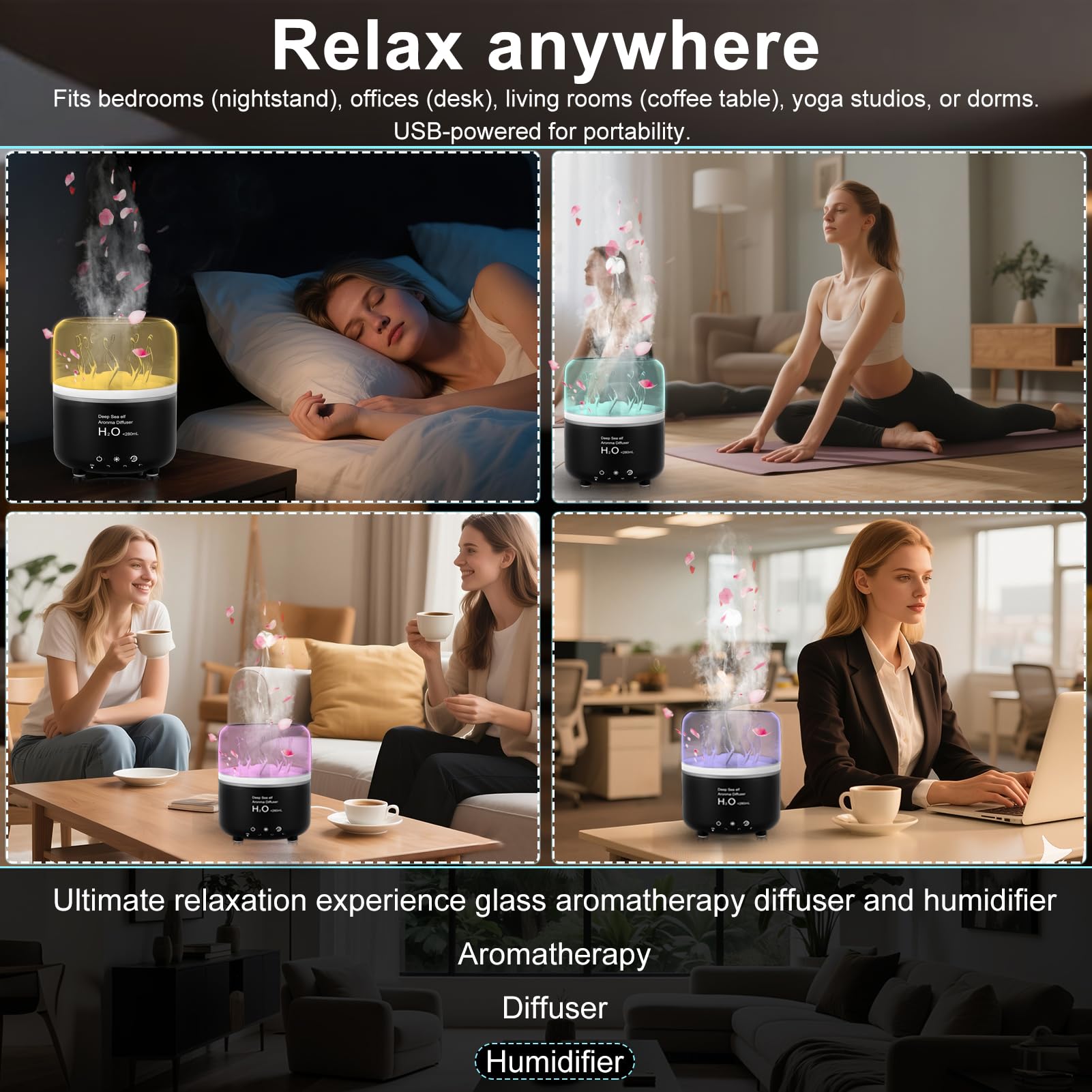 Morbou Essential Oil Diffuser with Jellyfish Spray & Sea Anemone Rotation, 280ml Ultrasonic Aromatherapy Machine,7-Color LED Nig