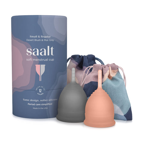 Saalt Soft Menstrual Cup - Best Sensitive Reusable Period Cup - Wear for 12 Hours - Tampon and Pad Alternative (Regular Grey, Sm