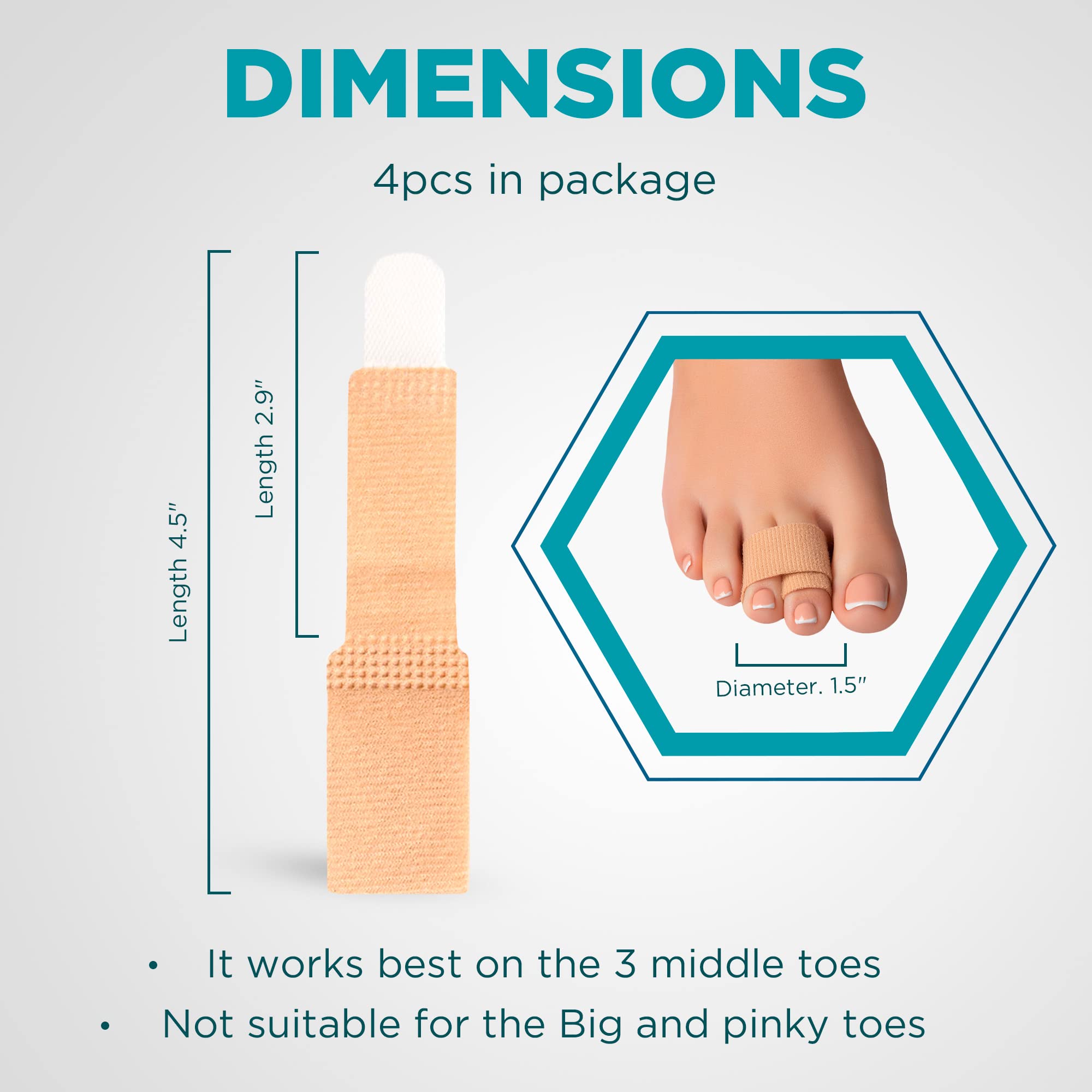 Homergy Hammer Toe Straightener Corrector Splint - 4 Broken Toe Wraps, Brace Orthopedic Separator, Cushioned Bandages, Heal Wrap