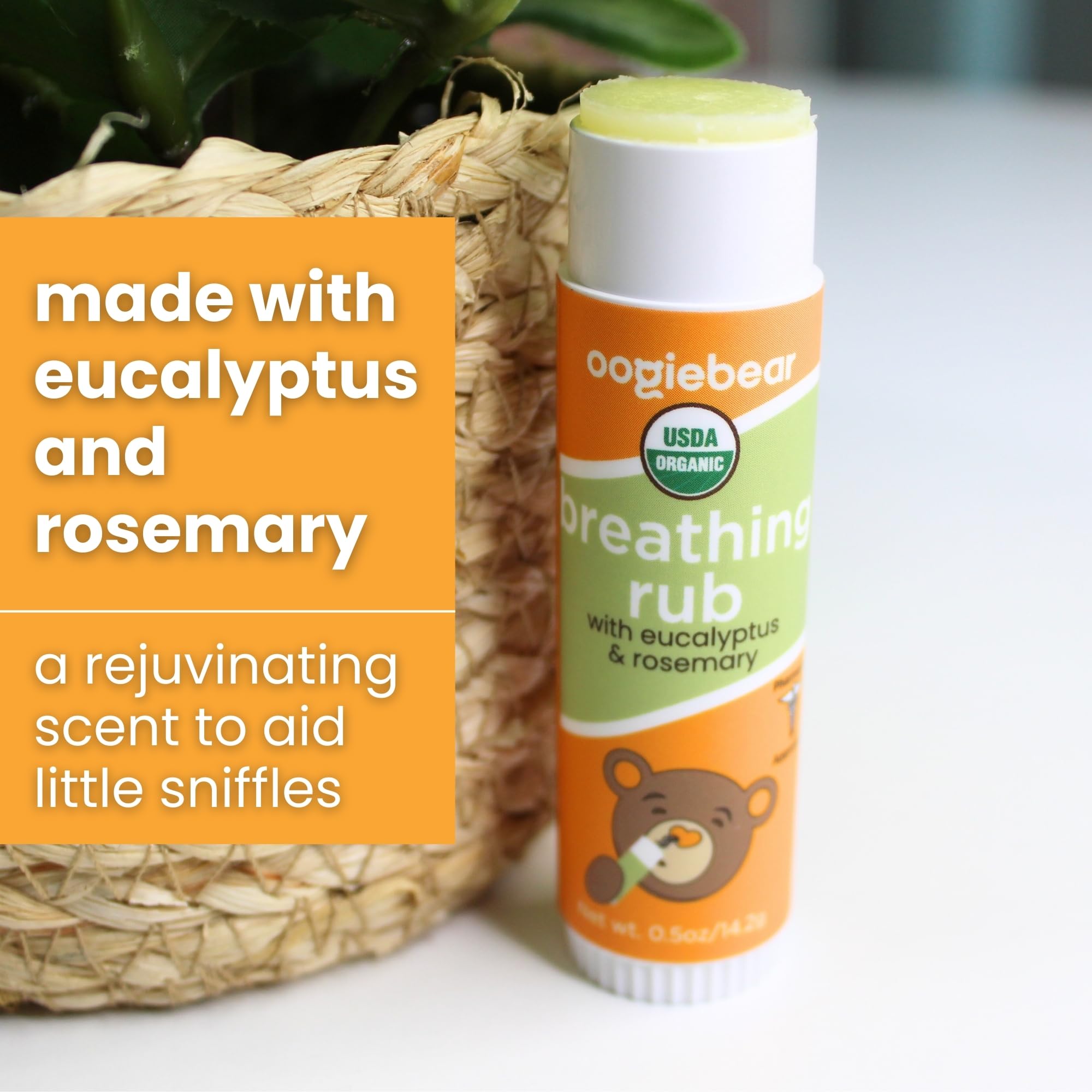oogiebear Baby Breathing Rub, Made with Naturally Soothing Eucalyptus & Rosemary, USDA Organic Safe for Babies 3 Months & Older,