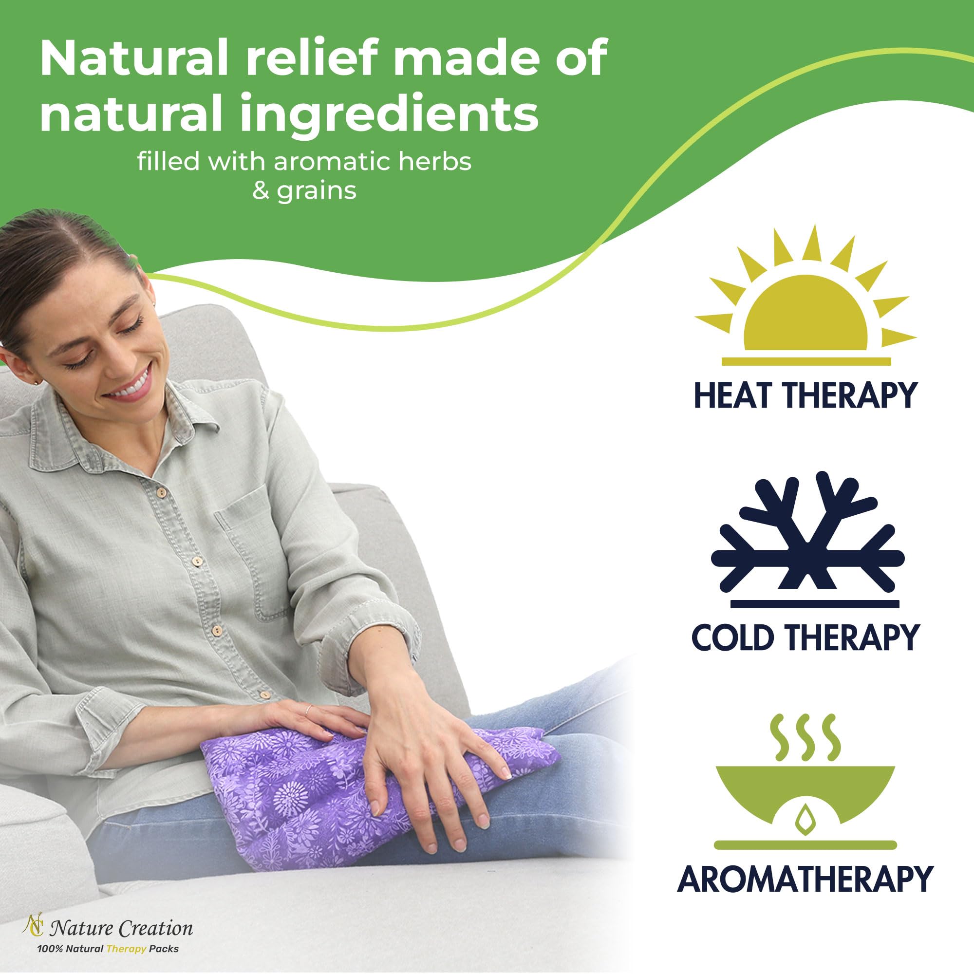 Nature Creation Microwaveable Herbal Heating Pad for Lumbar - Soothing Hot & Cold Therapy Pack for Lower Back- Soothing Relaxati