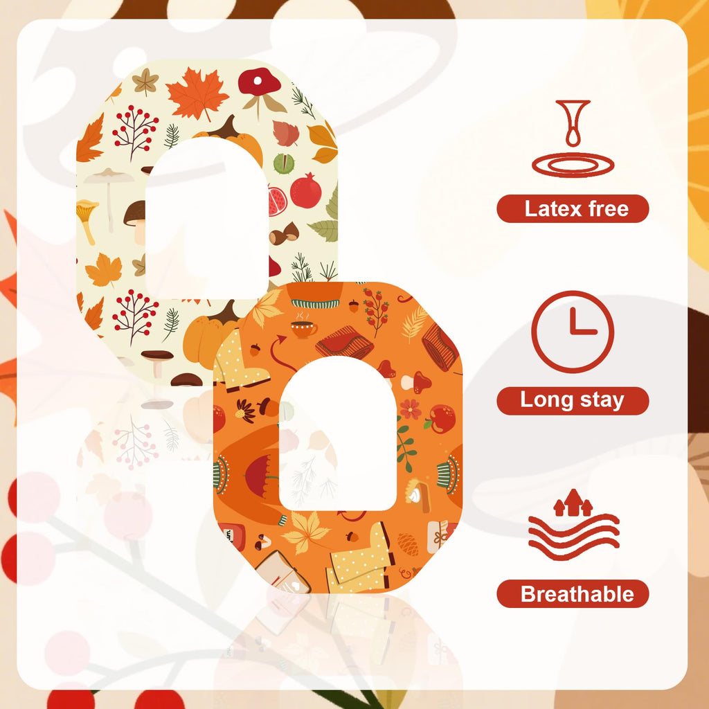 25pcs Adhesive Patches for Omnipod 5, Waterproof Breathable CGM Monitor Sensor Covers Fall Maple Leaf Design Glucose Overpatches