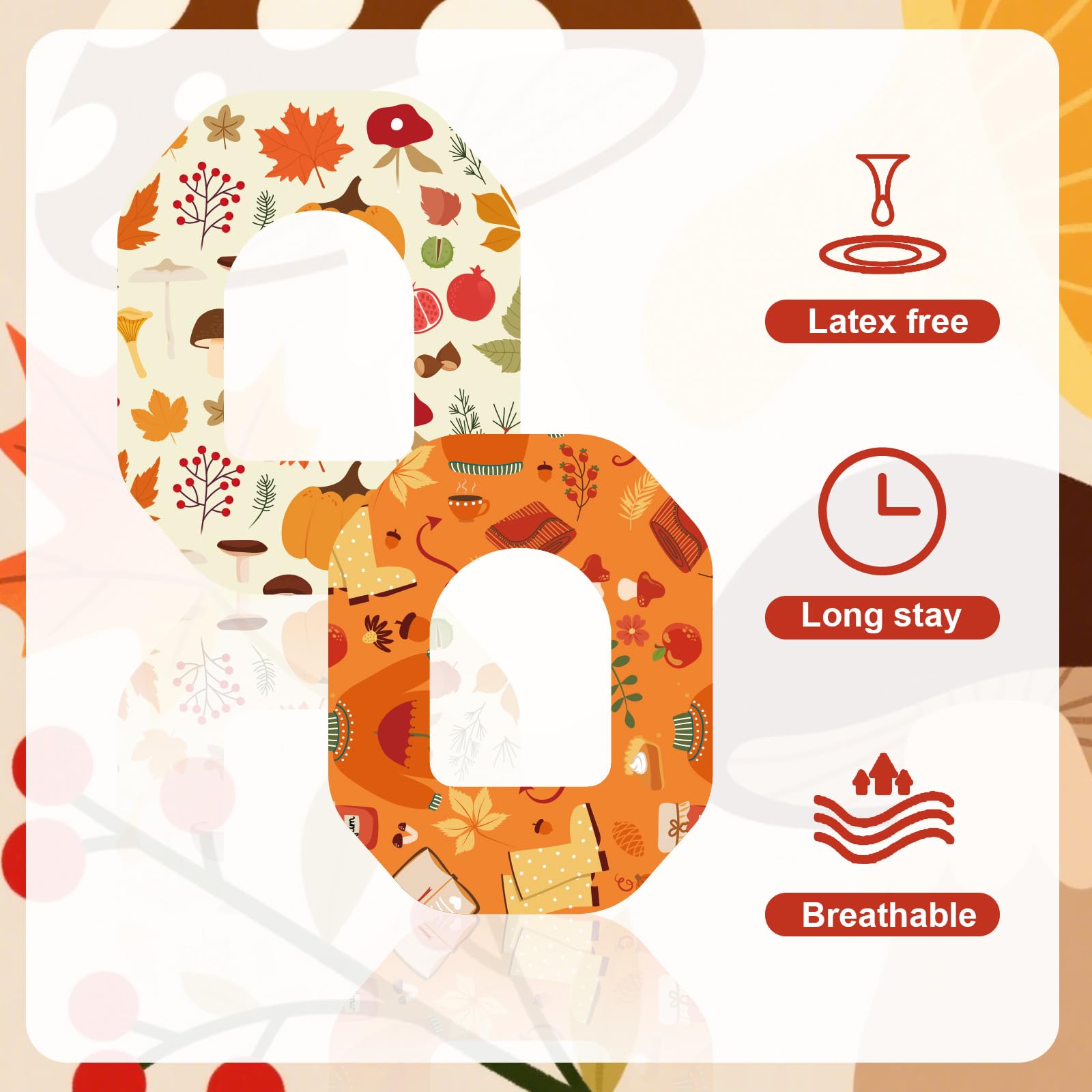 25pcs Adhesive Patches for Omnipod 5, Waterproof Breathable CGM Monitor Sensor Covers Fall Maple Leaf Design Glucose Overpatches