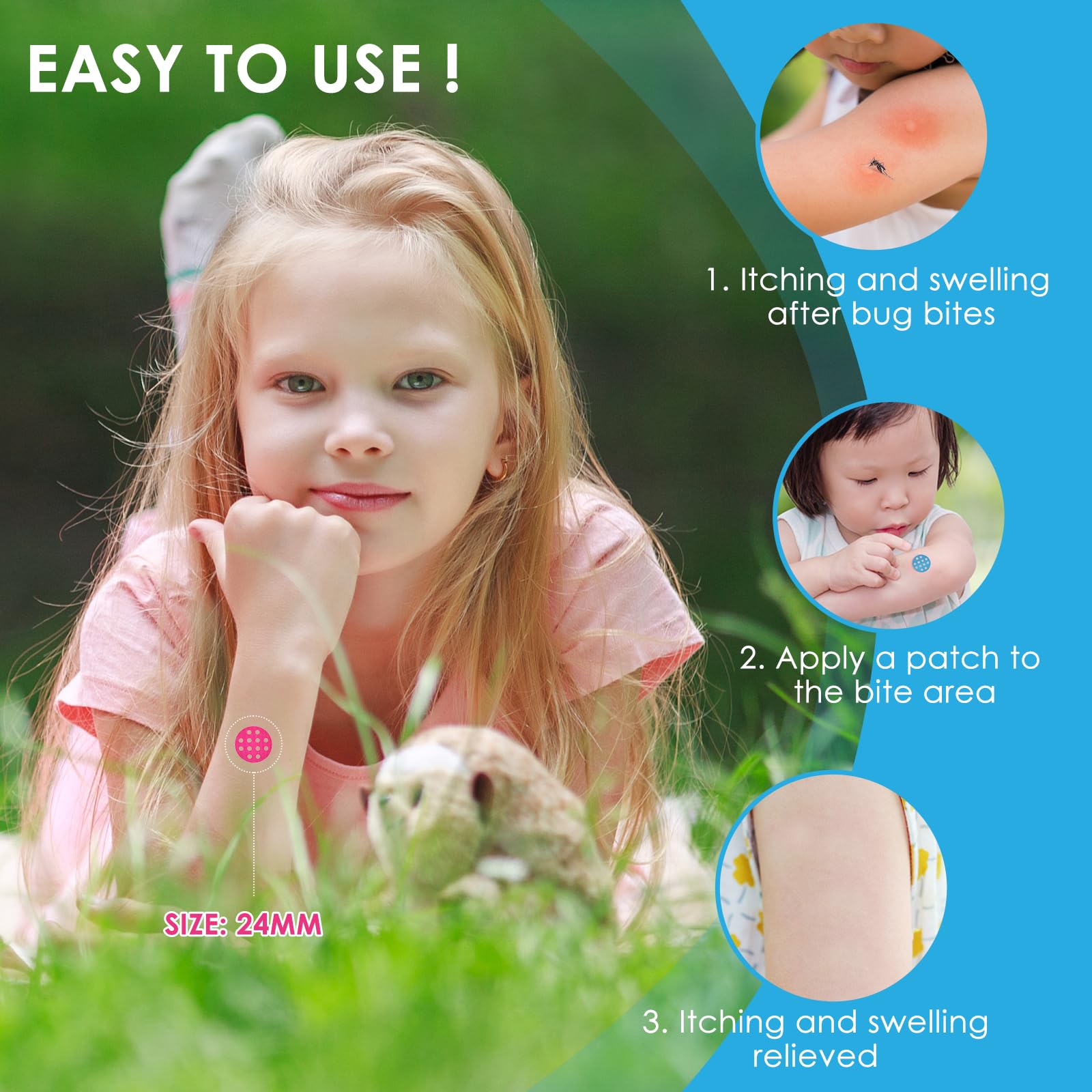Nano shield Itch Relief Patches 24 Counts, Natural Bug Bite Itch Relief Stickers for Kids, Instantly Reduce Itching & Swelling A