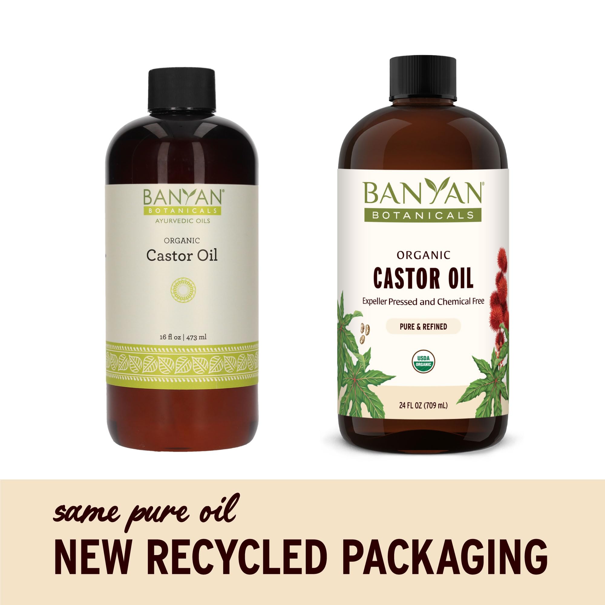 Banyan Botanicals Organic Castor Oil - Pure and Refined Castor Oil - for Face and Skin Care, Hair Care, and Natural Beauty - 24