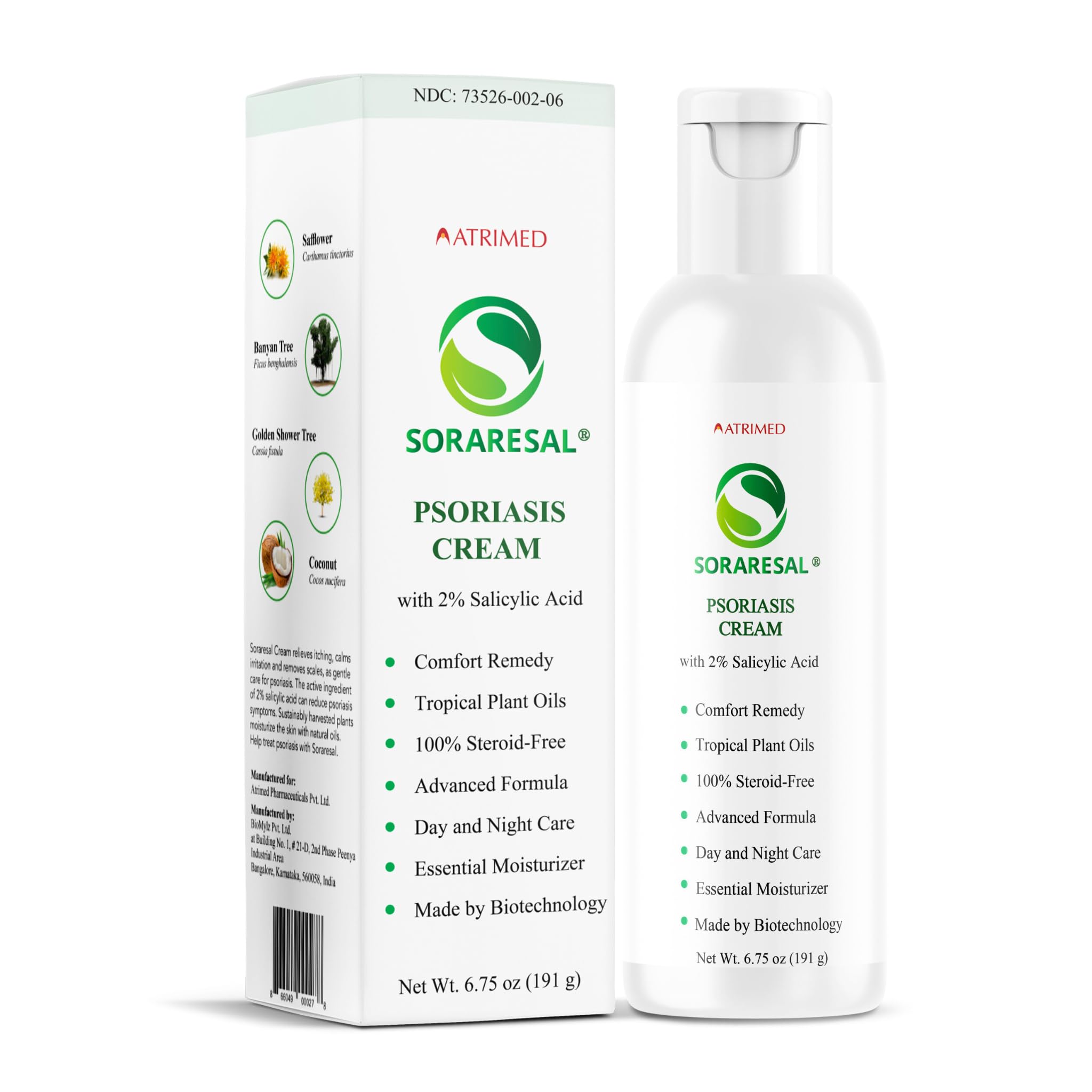 SORARESAL Cream for Psoriasis, Eczema, Comfort Remedy with Safflower Oil, Coconut Oil, Salicylic Acid, Gentle Moisturizer