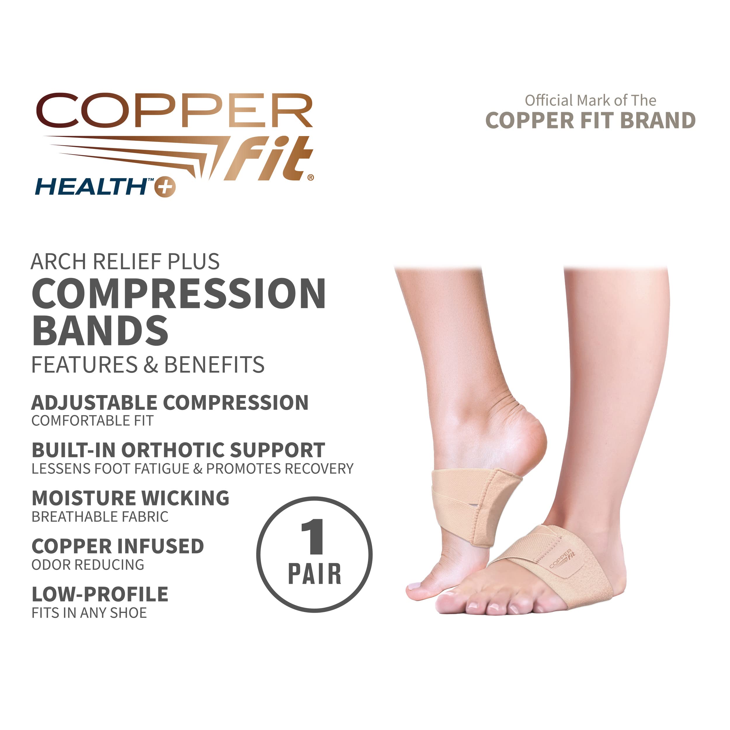 Copper Fit Arch Relief PLUS - Compression Wrap with Orthotic Arch Support Plantar Fasciitis, Flat Feet, Fallen Arches - Universa