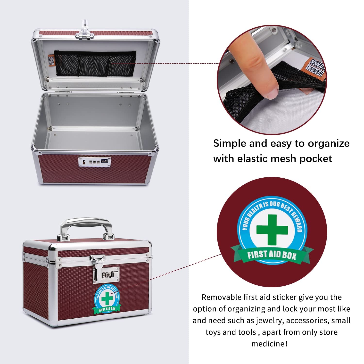 HEWEI WORKS Locking Medicine Box with Portable Storage Case, 10.2x 6.8x 6.8, Childproof Medication Lock Organizer, Lockabl