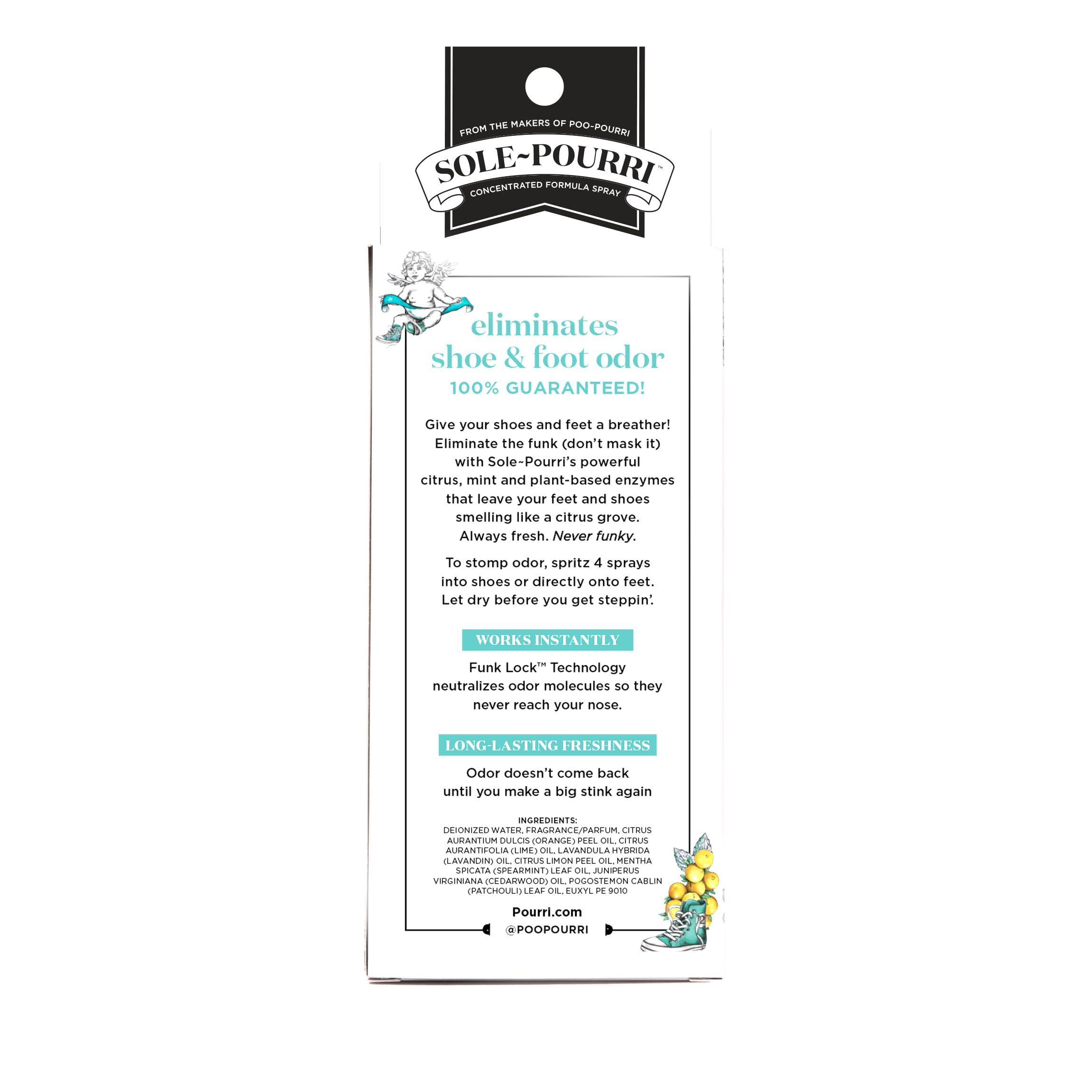 Sole-Pourri Shoe + Foot Funk-Fighting Odor Freshener Spray, Citrus Mint, 3.4 Fl Oz